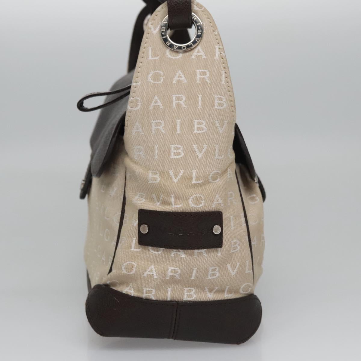 Bulgari Logo Mania Beige Canvas Handbag (Pre-Owned)