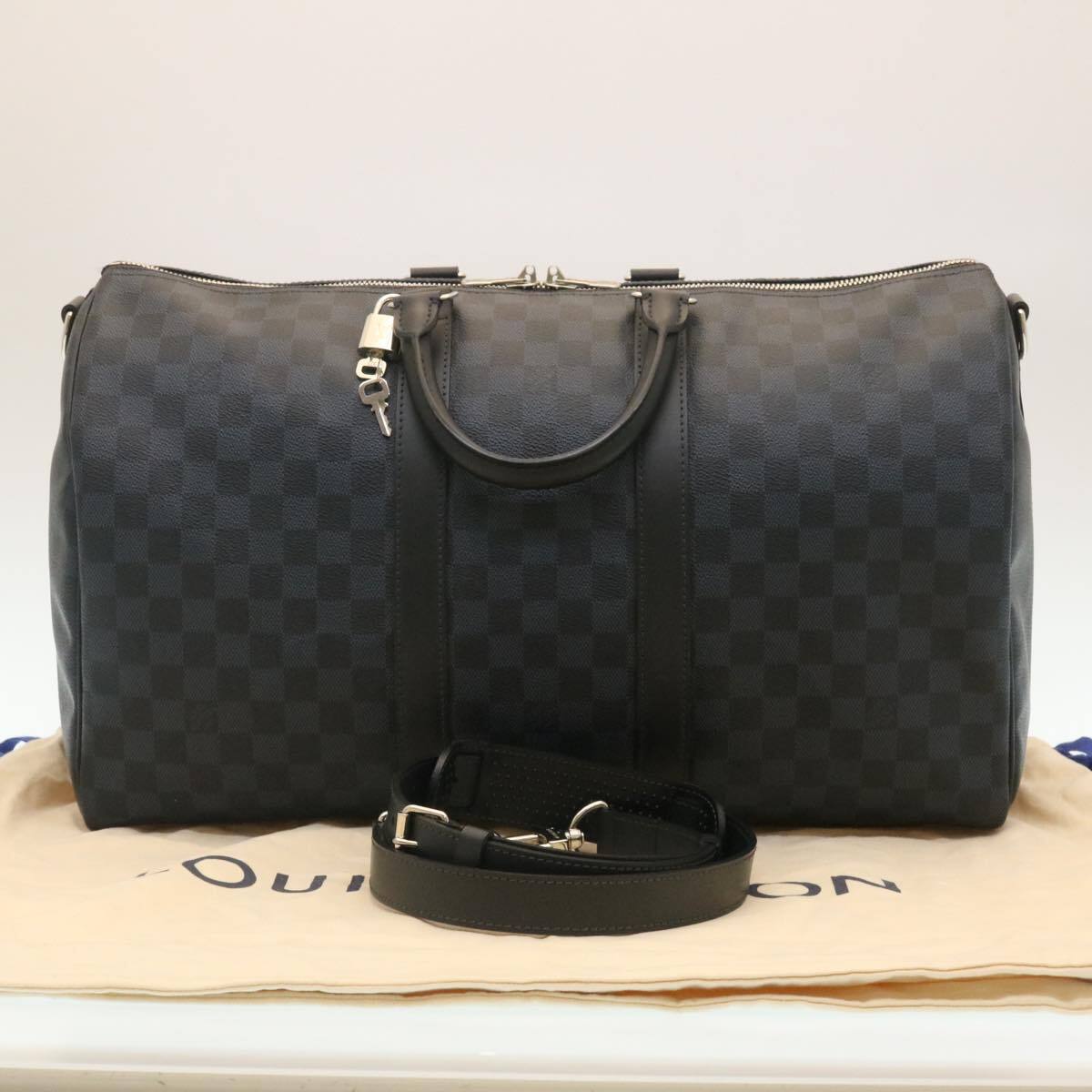 Louis Vuitton Keepall Bandouliere Damier Graphite Blue Canvas Travel Bag Bag (Pre-Owned)