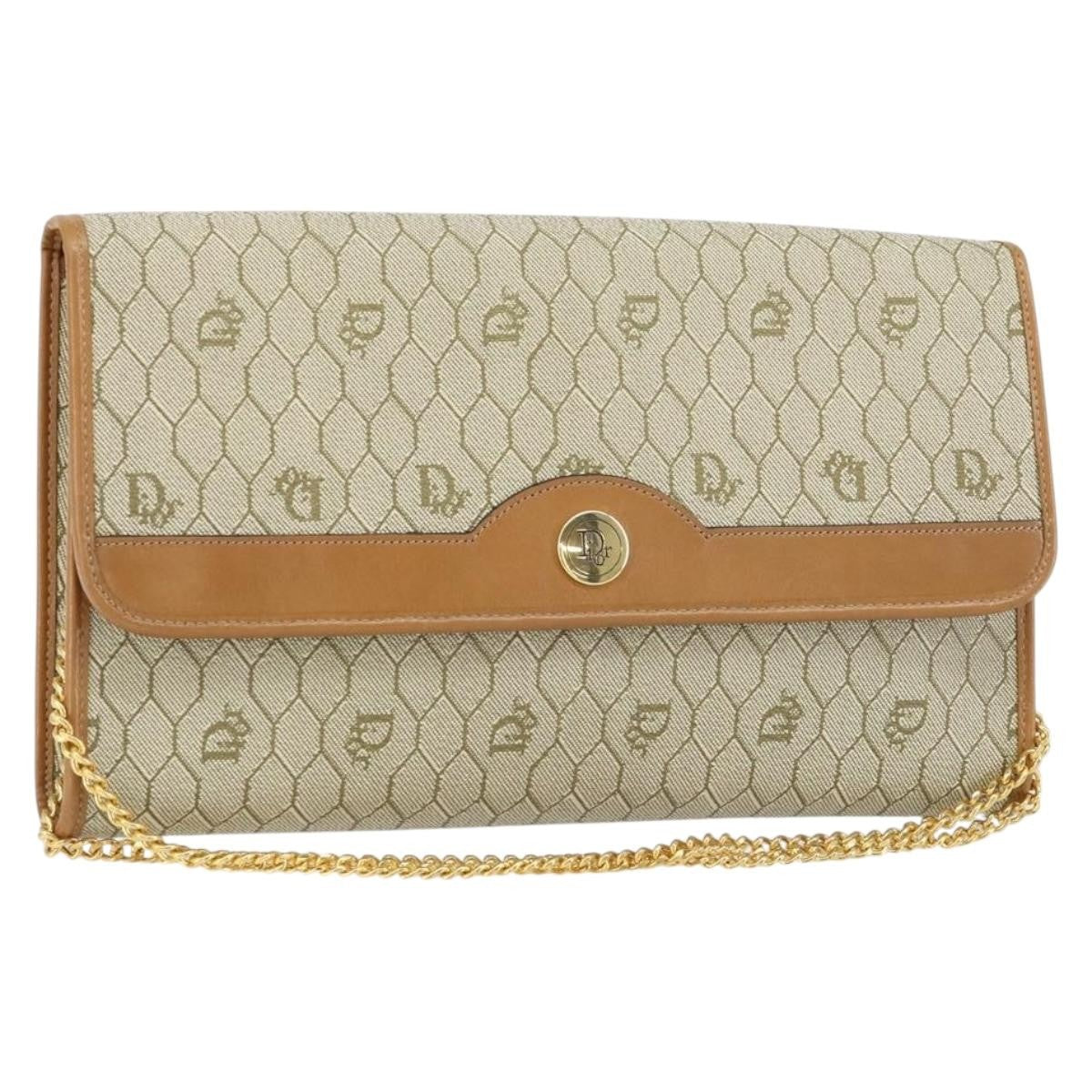 Christian Dior Vintage Honeycomb Chain Canvas Beige Canvas Shoulder Bag Bag (Pre-Owned)