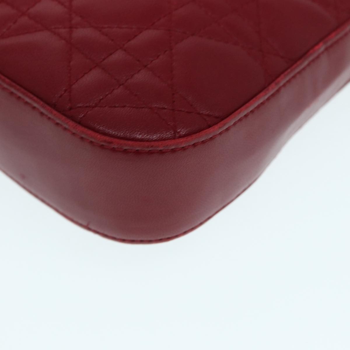 Christian Dior Lady Dior Zip Pochette Cannage Quilt Lambskin Red Leather Bag (Pre-Owned)