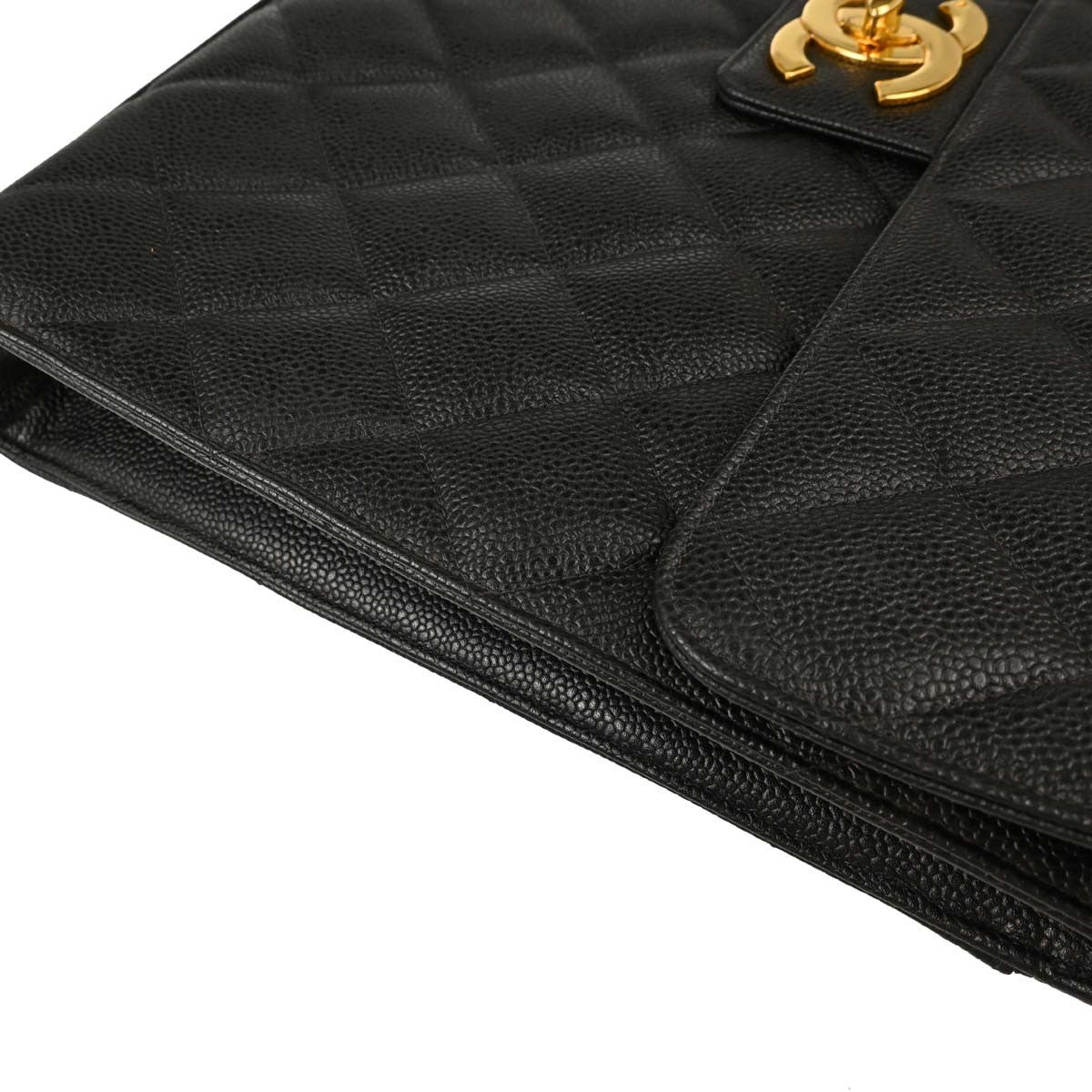 Chanel Vintage Two-Tone Kelly Top Handle Quilted Caviar Black Leather Handbag (Pre-Owned)
