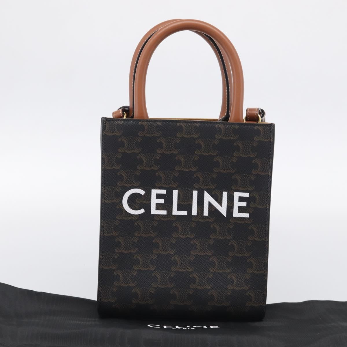 Celine Vertical Cabas Triomphe Coated Canvas Brown Canvas Tote Bag Bag (Pre-Owned)