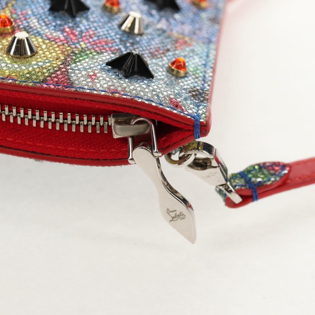 Christian Louboutin Loubiclutch Spiked Printed Leather Red Canvas Shoulder Bag Bag (Pre-Owned)