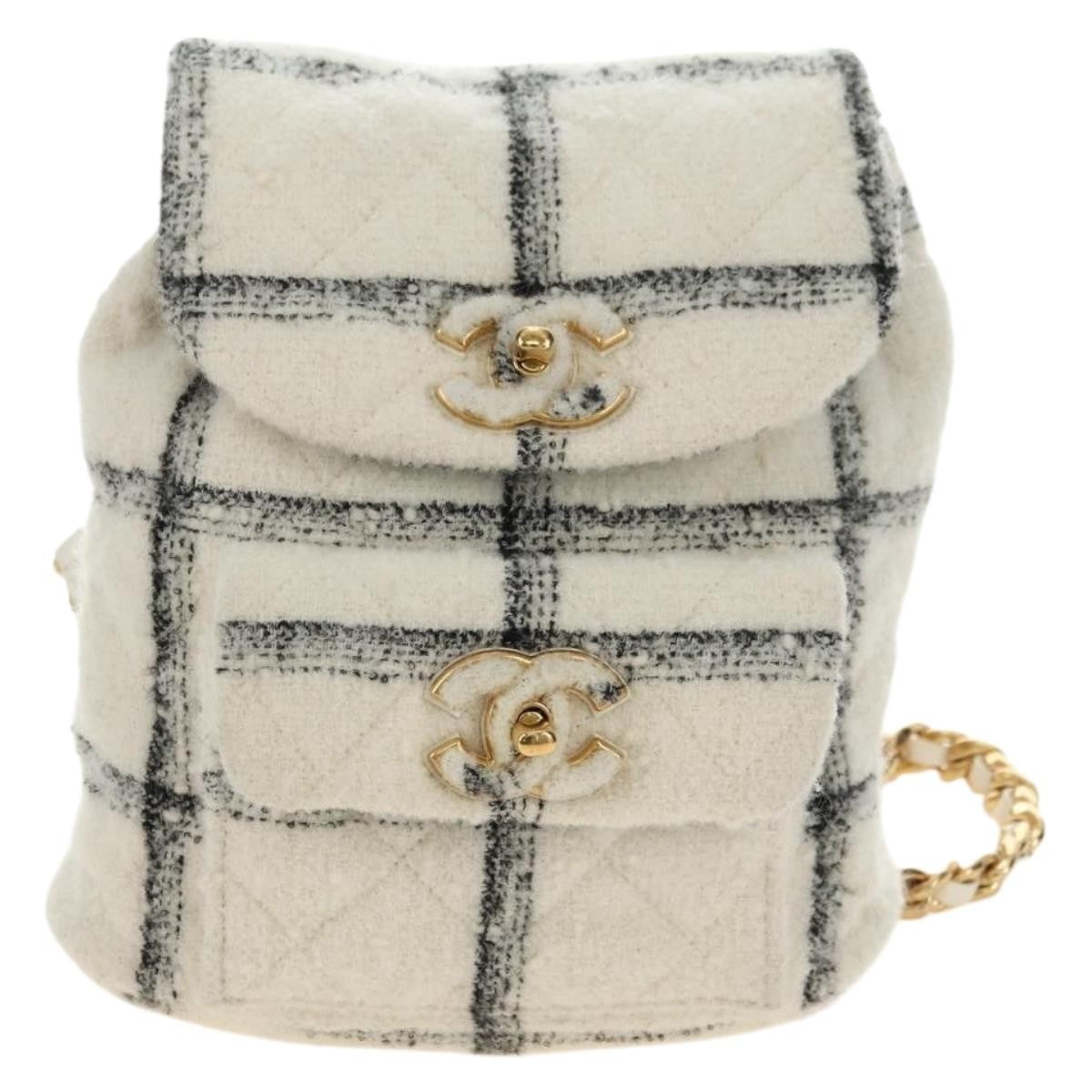 Chanel Duma Drawstring Quilted Wool Tweed Beige Wool Backpack Bag (Pre-Owned)