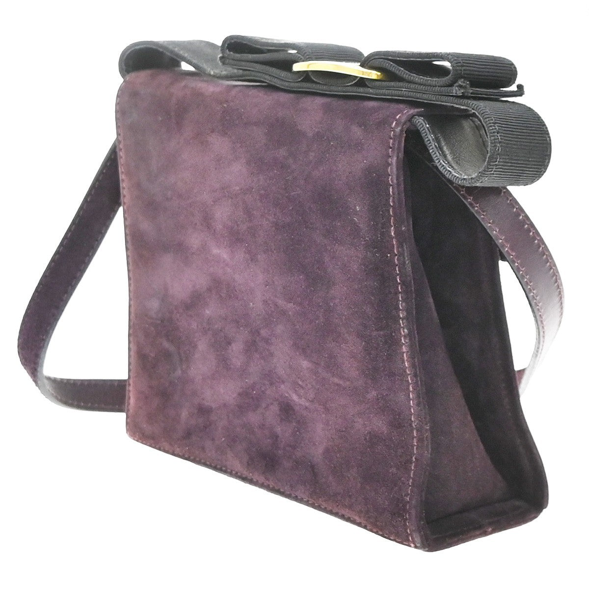 Salvatore Ferragamo Vintage Vara Bow Handle Shoulder Suede Purple Suede Handbag (Pre-Owned)
