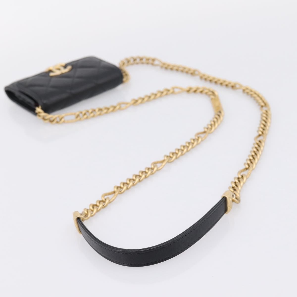Chanel Plate Logo Cc Flap Card Holder On Chain Quilted Caviar Black Leather Clutche & Pouche Bag (Pre-Owned)