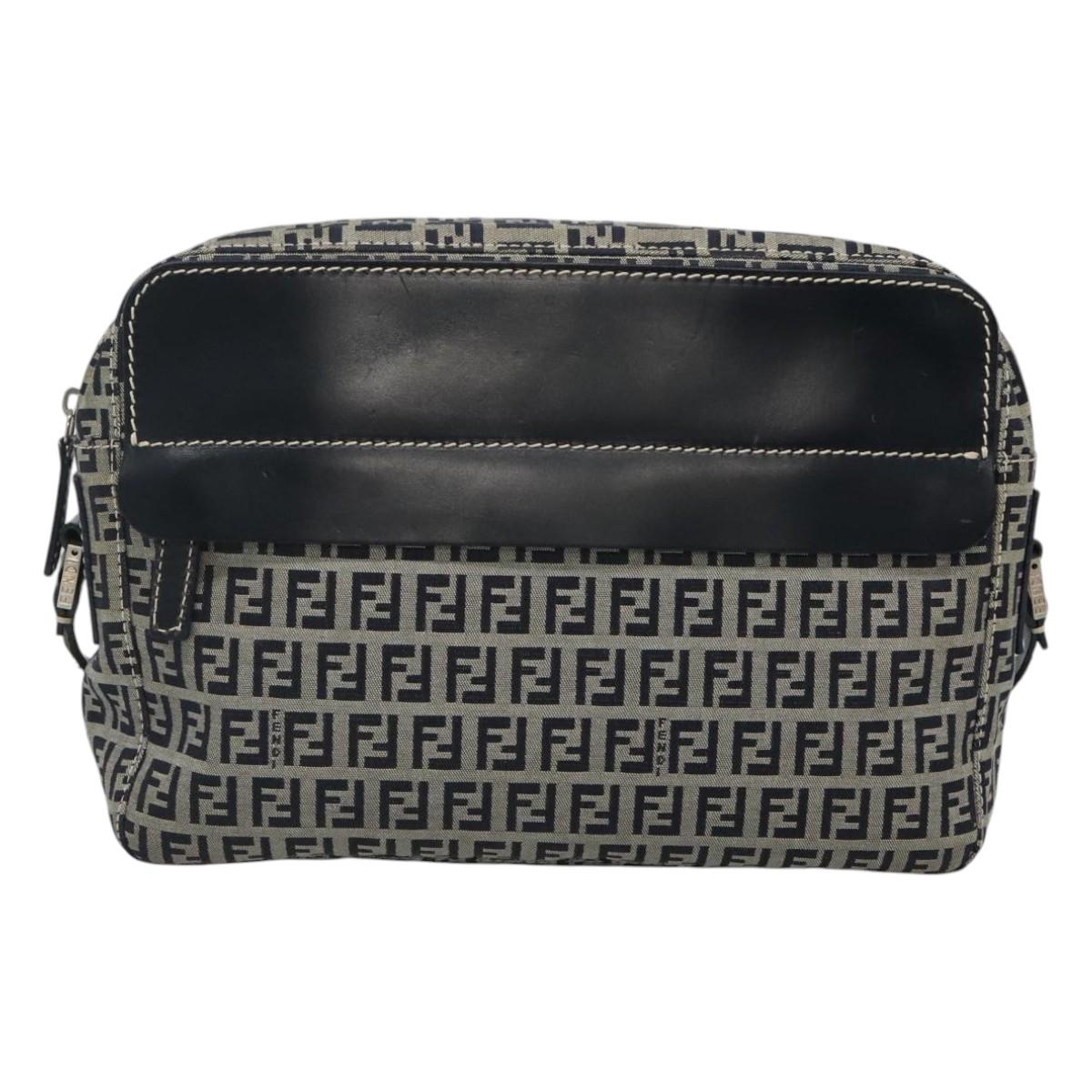 Fendi Zucchino Navy Canvas Shoulder Bag (Pre-Owned)
