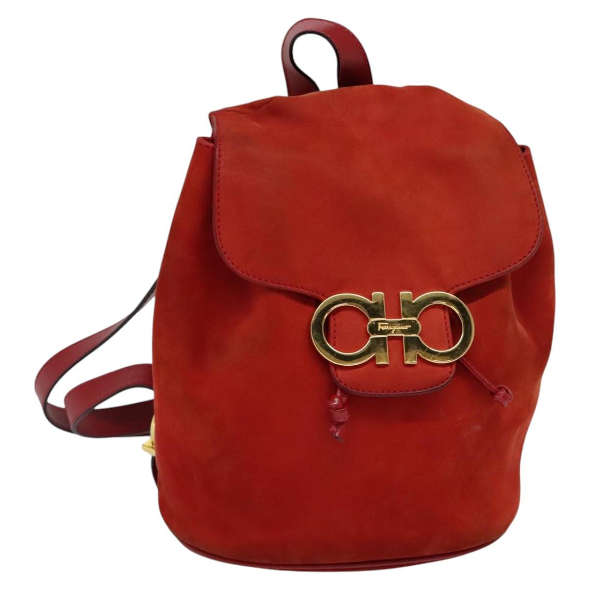 Salvatore Ferragamo Gancini Red Suede Backpack Bag (Pre-Owned)