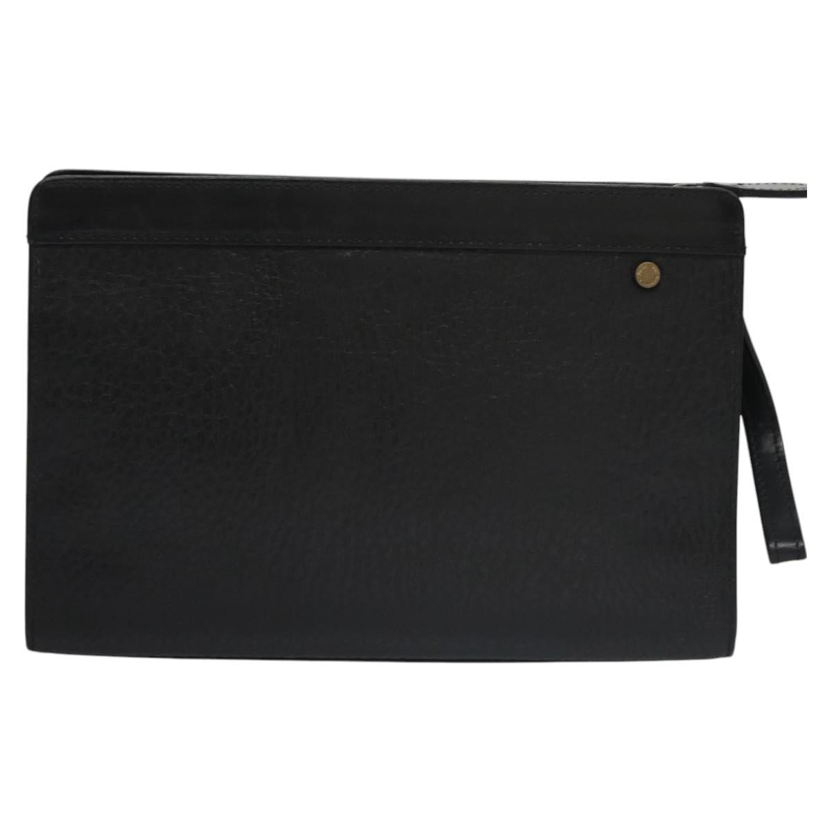 Burberry Check Link Black Leather Clutch Bag (Pre-Owned)
