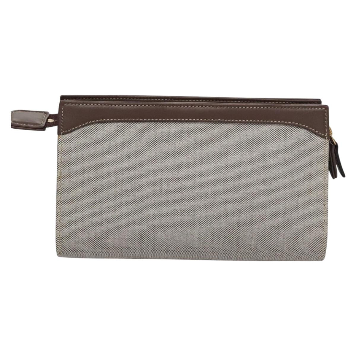 Bulgari Logo Grey Canvas Clutch Bag (Pre-Owned)