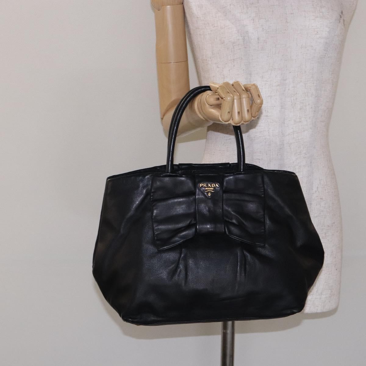 Prada Bow Tote Leather Black Leather Tote Bag Bag (Pre-Owned)