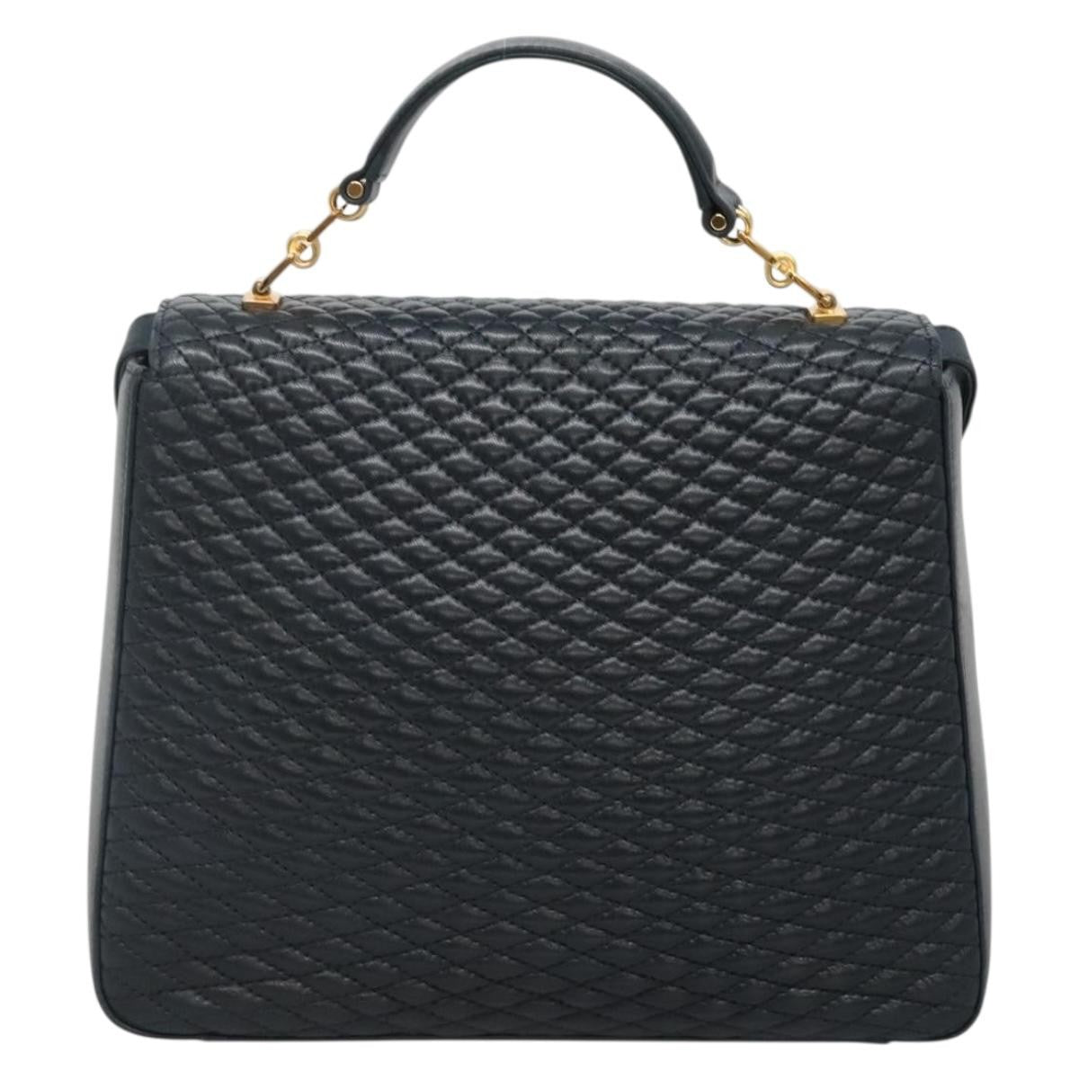 Bally Vintage Quilted Leather Navy Leather Handbag (Pre-Owned)
