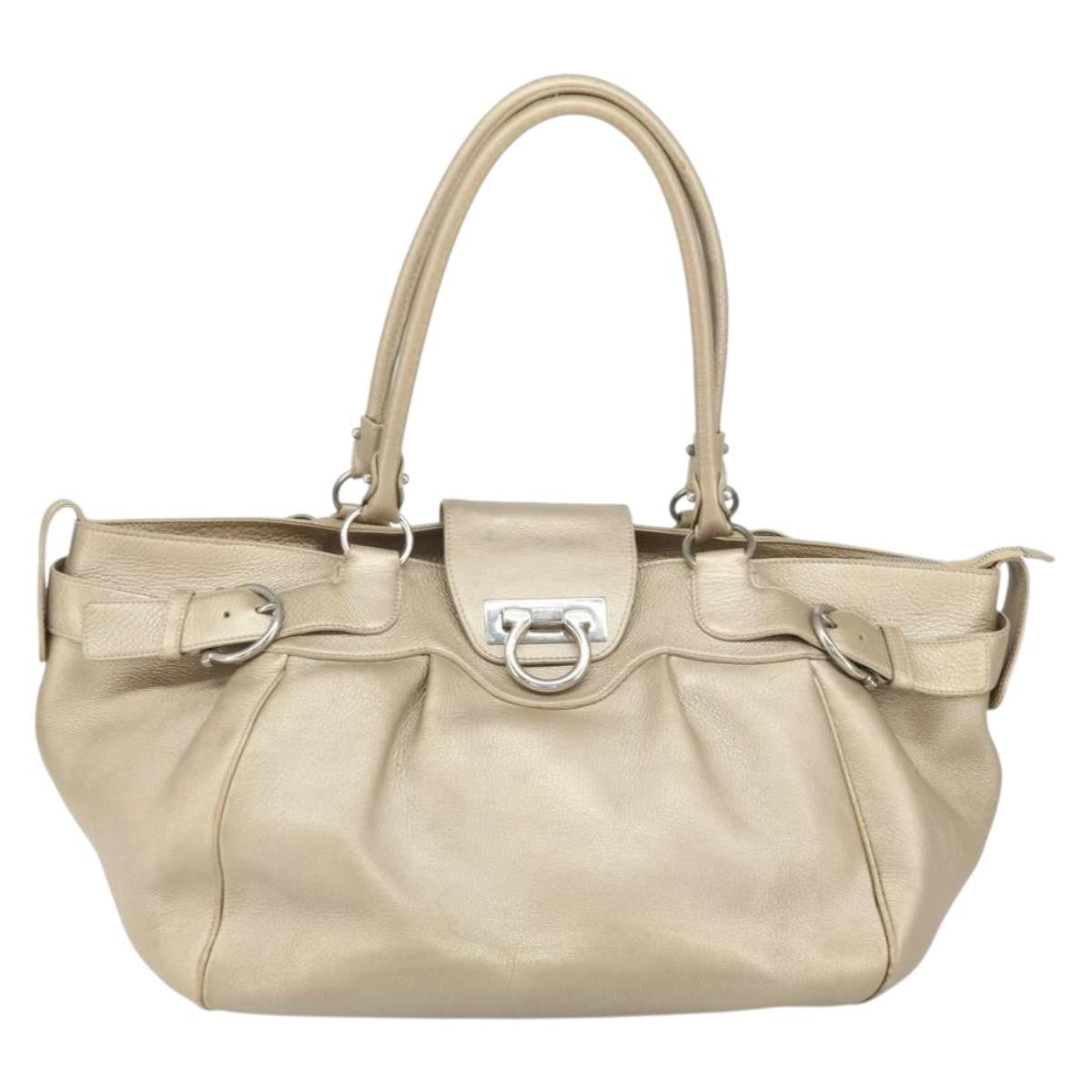 Salvatore Ferragamo Gancini Leather Gold Leather Handbag (Pre-Owned)