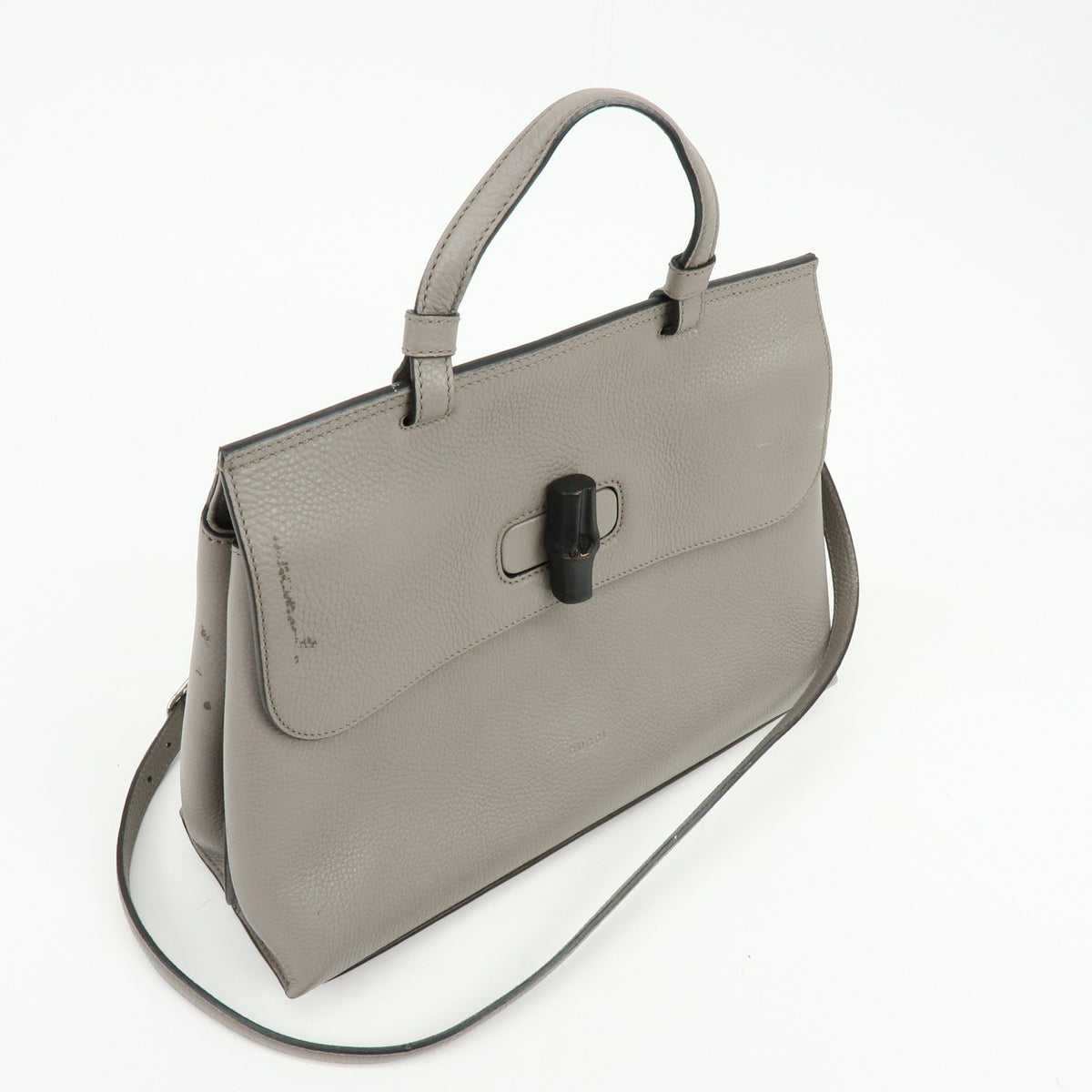 Gucci Bamboo Daily Top Handle Leather Gray Leather Handbag (Pre-Owned)