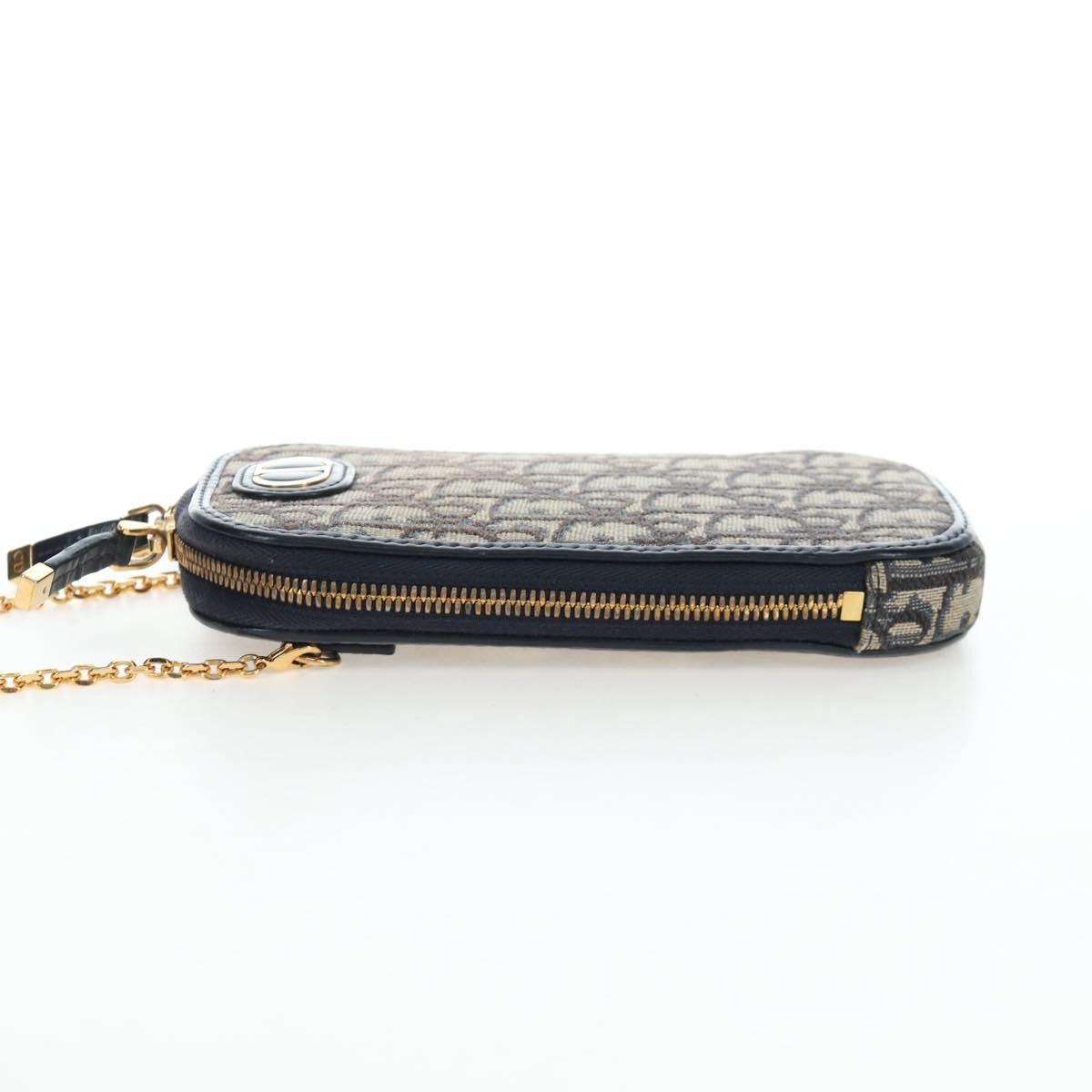 Christian Dior 30 Montaigne Phone Holder On Chain Oblique Canvas Navy Canvas Crossbody Bag Bag (Pre-Owned)