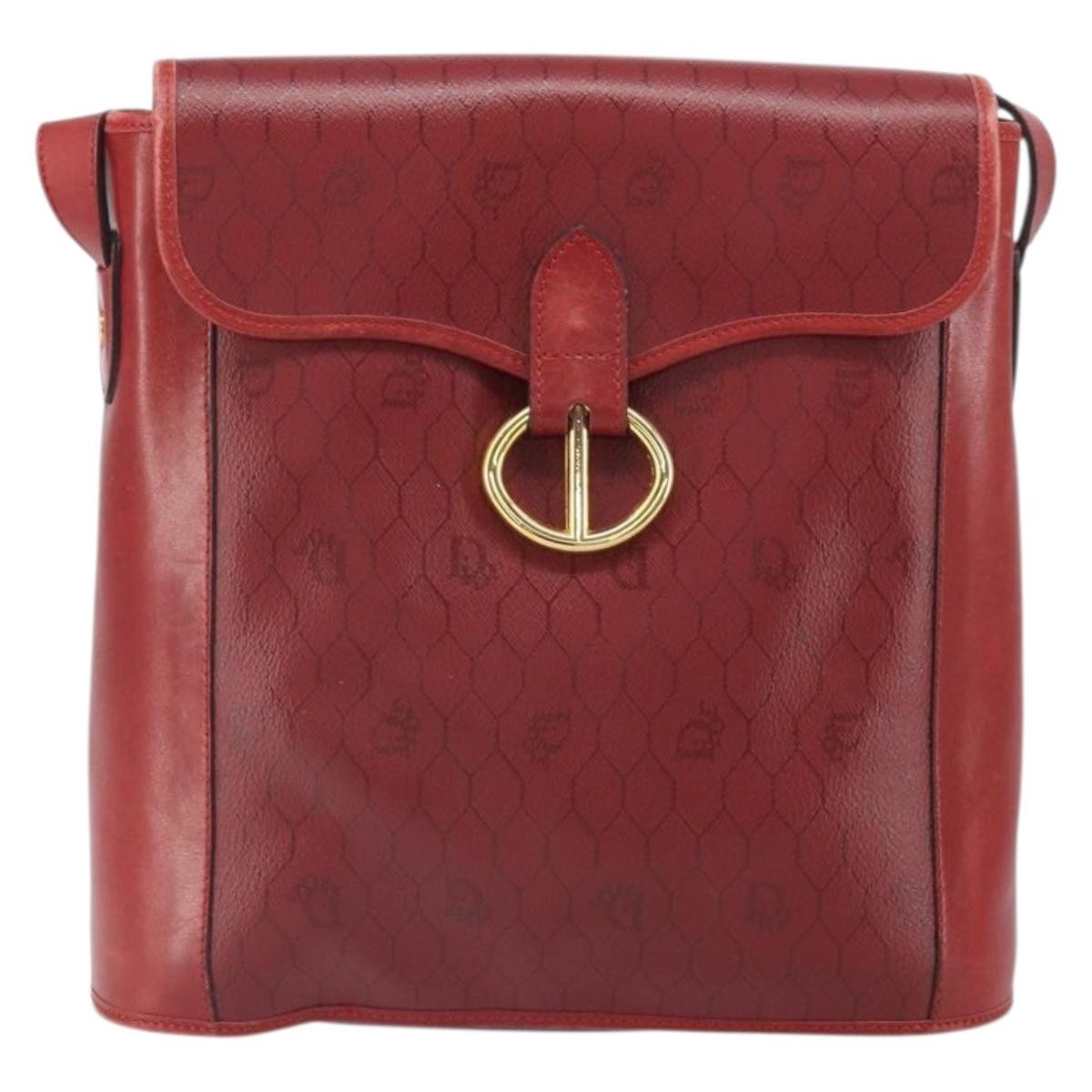 Christian Dior Vintage Honeycomb Flap Canvas And Leather Red Canvas Shoulder Bag Bag (Pre-Owned)