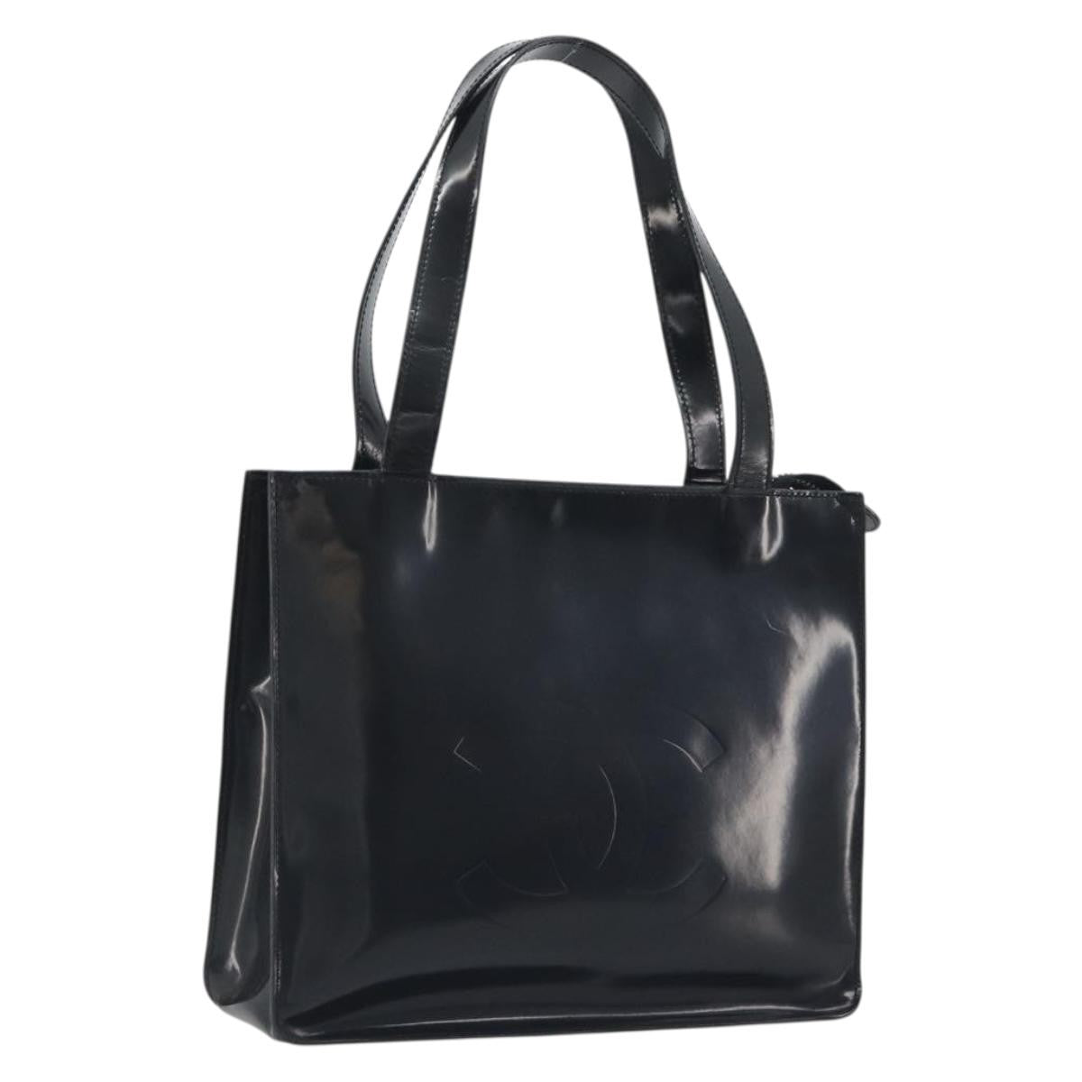 Chanel Vintage Embossed Logo Shoulder Patent Black Patent_Leather Tote Bag Bag (Pre-Owned)