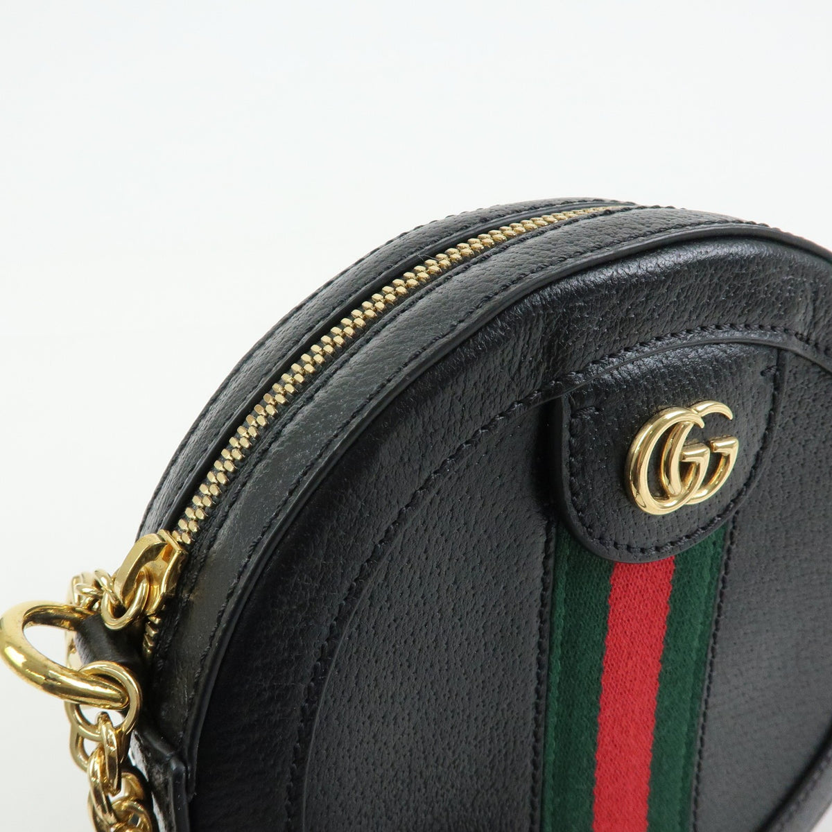 Gucci Ophidia Round Leather Black Leather Shoulder Bag Bag (Pre-Owned)