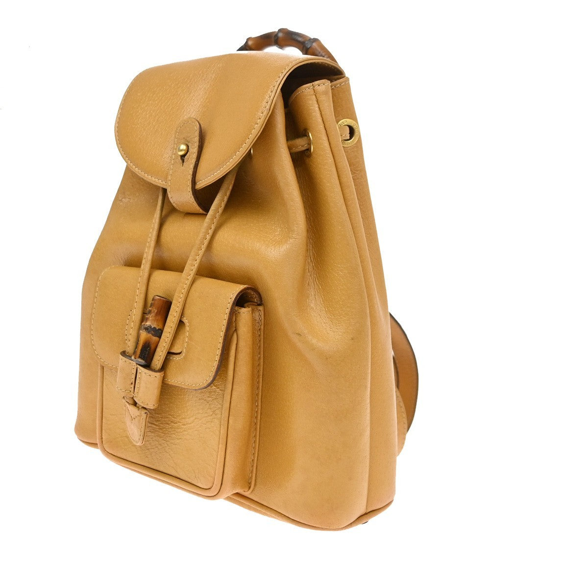 Gucci Vintage Bamboo Leather Yellow Leather Backpack Bag (Pre-Owned)