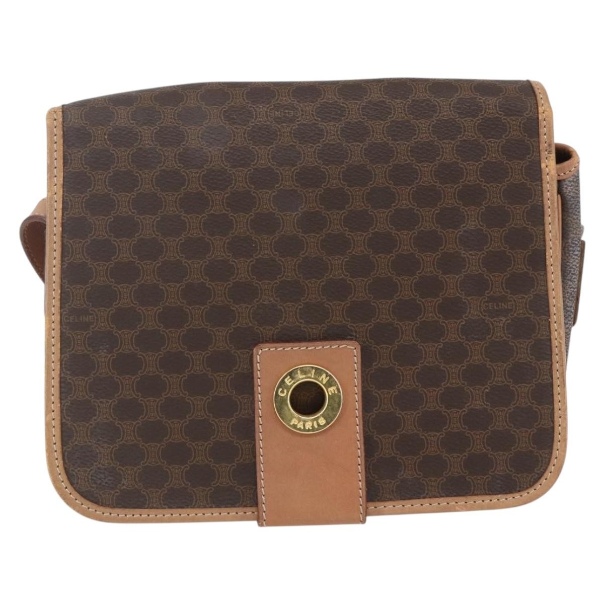 Celine Vintage Macadam Circle Logo Canvas And Leather Brown Canvas Shoulder Bag Bag (Pre-Owned)