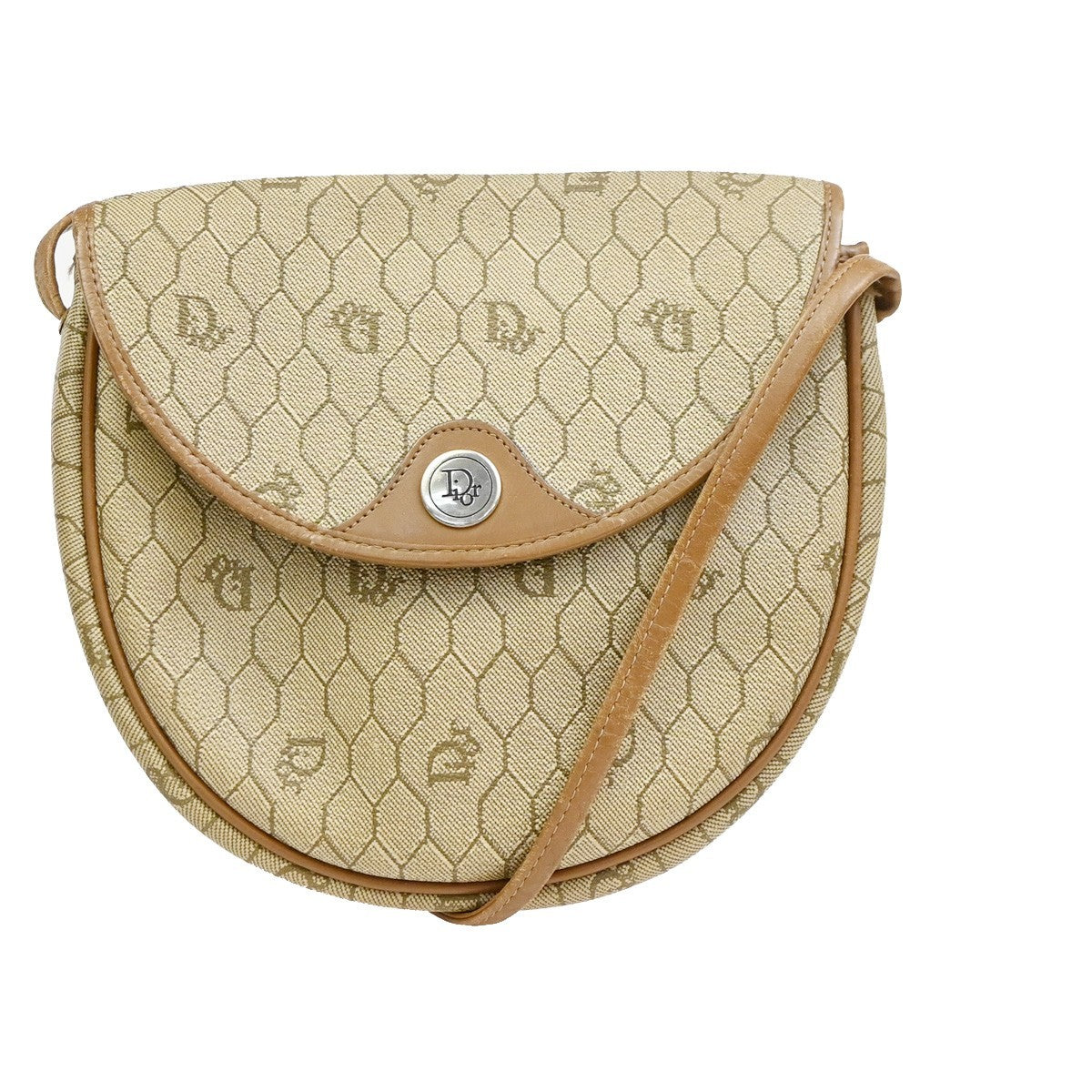 Christian Dior Vintage Honeycomb Canvas Beige Pvc Shoulder Bag Bag (Pre-Owned)