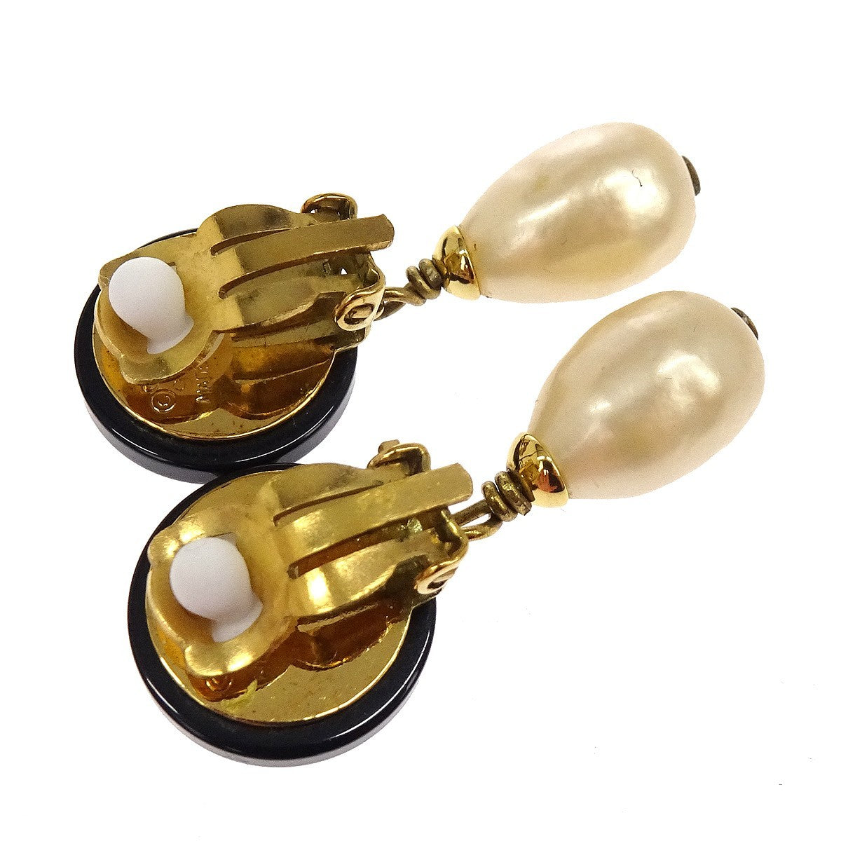 Chanel Cc Logo Dangle Artificial Pearls With Gold-Plated Gold Gold_Plated Earrings Jewelry (Pre-Owned)