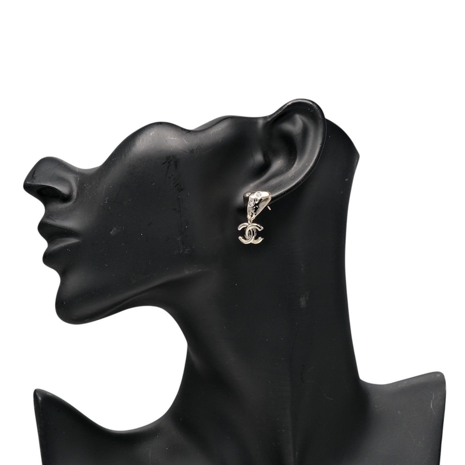 Chanel Cc Drop Stud Metal With Crystal Silver Metal Earrings Jewelry (Pre-Owned)