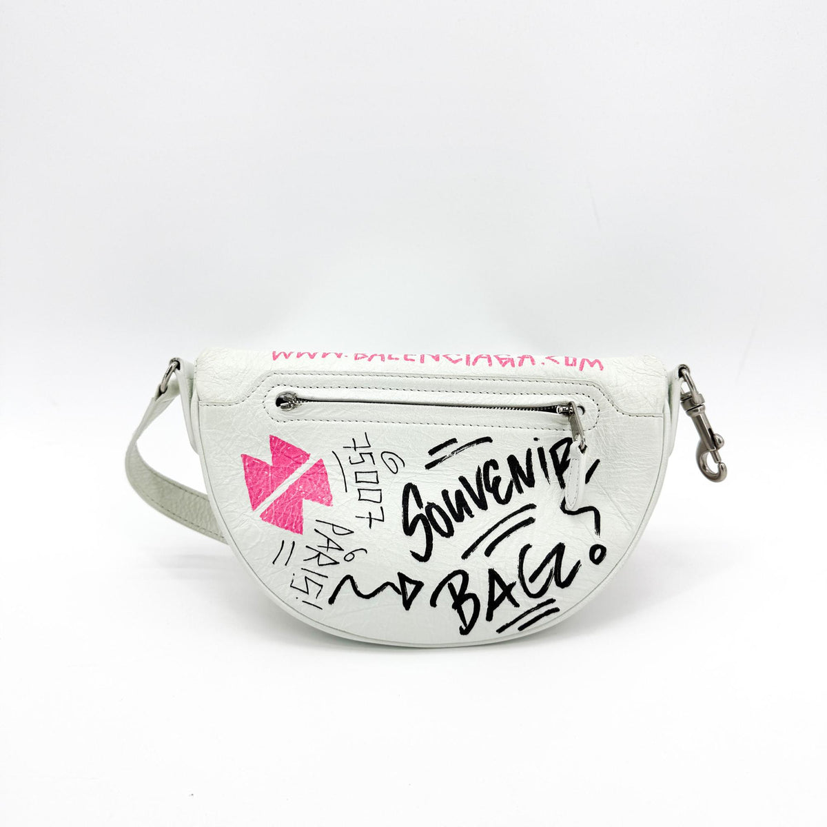 Balenciaga Graffiti Souvenir Belt Leather White Leather Handbag (Pre-Owned)