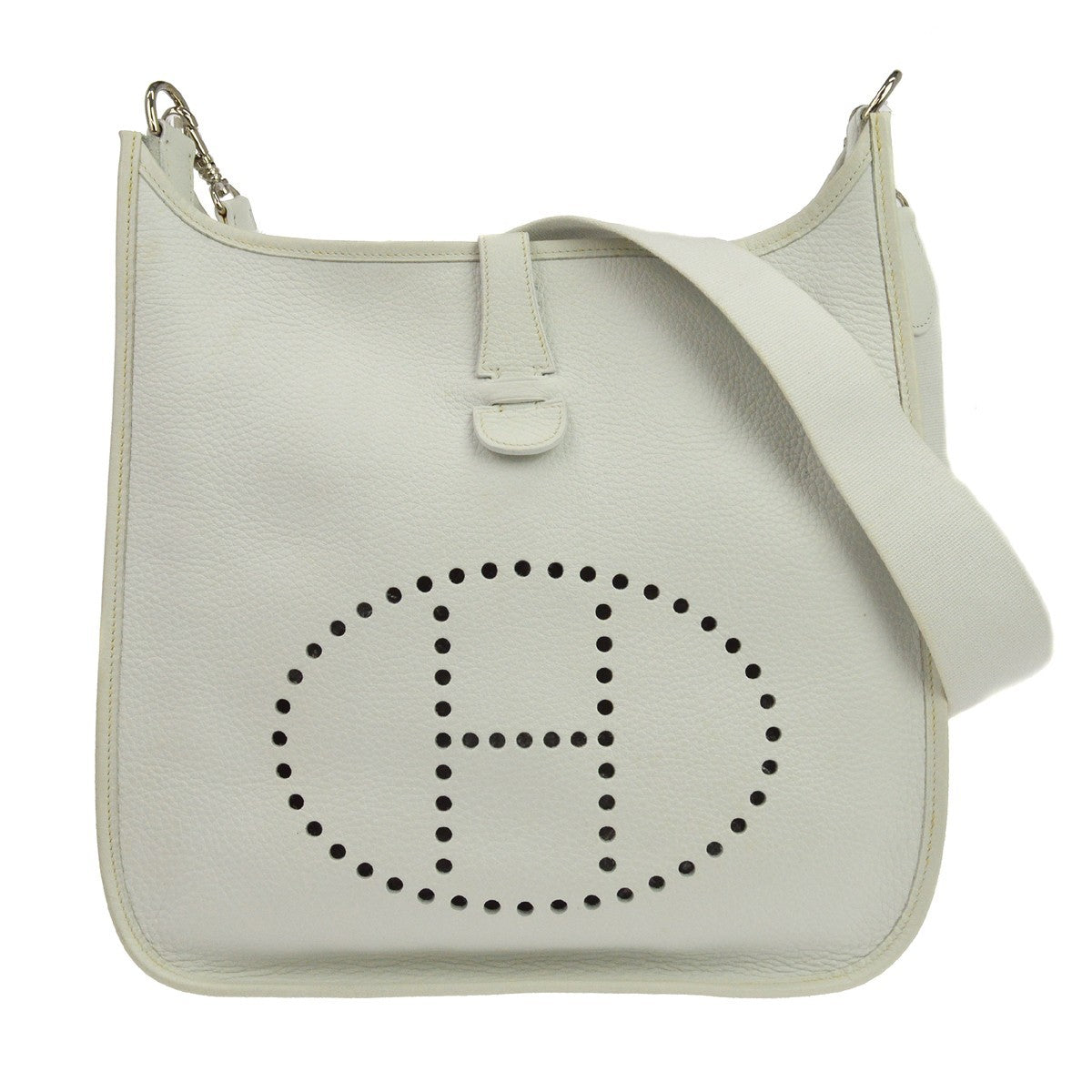 Hermes Evelyne Bag Gen I Clemence White Leather Handbag (Pre-Owned)