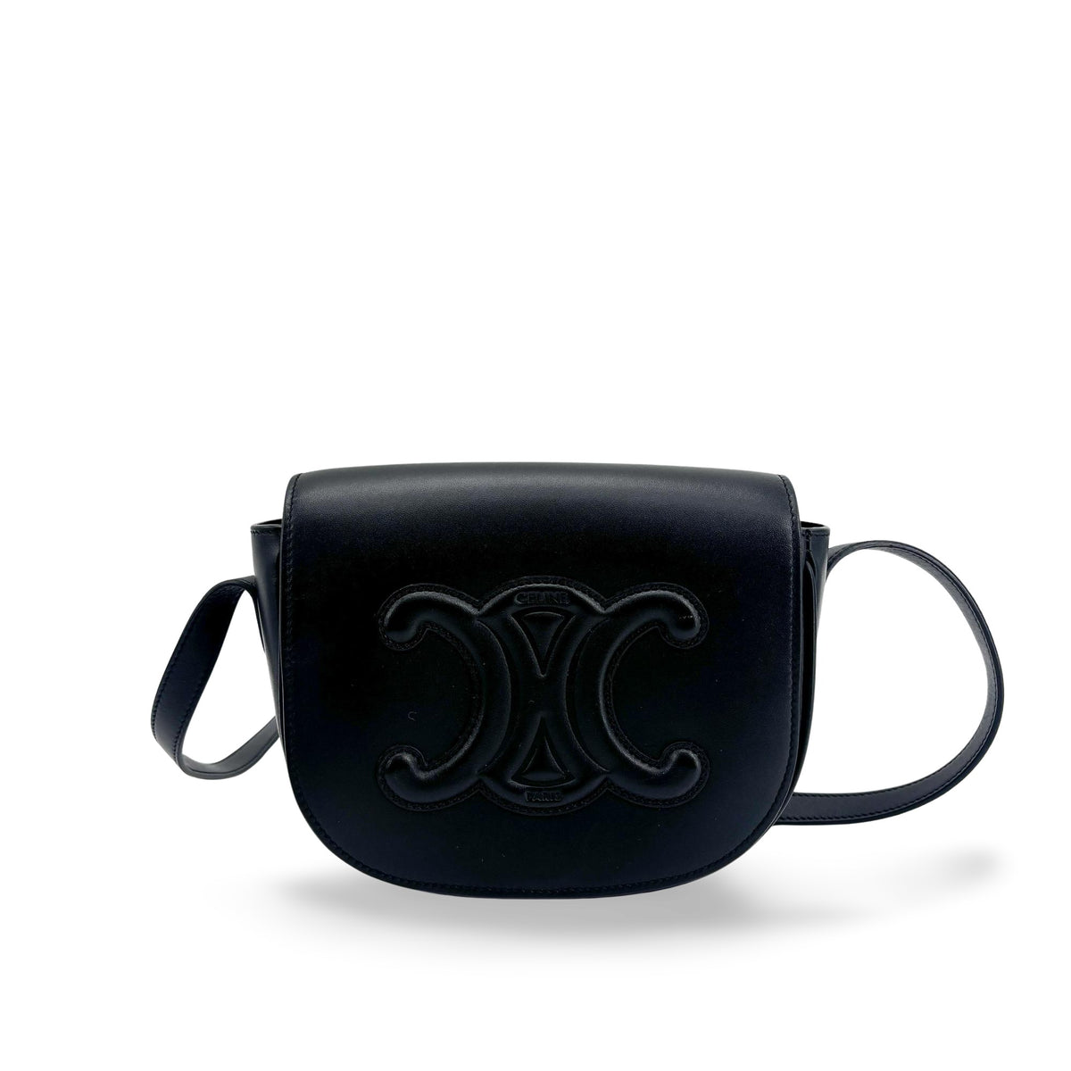 Celine Cuir Triomphe Folco Leather Black Calfskin Handbag (Pre-Owned)