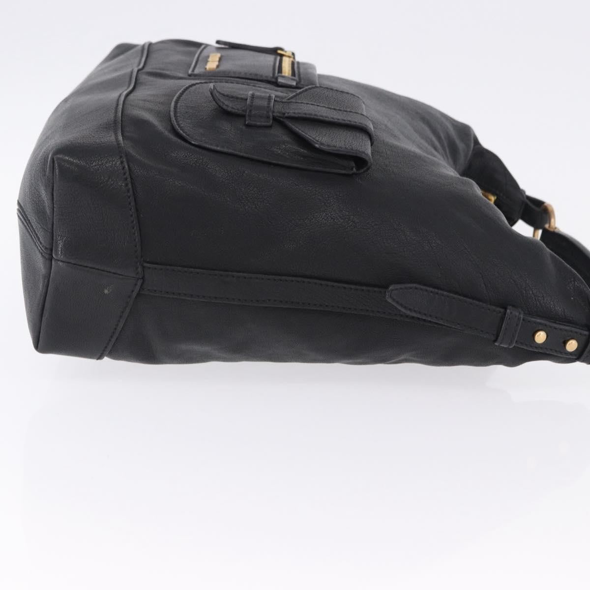Miu Miu Zip Front Pocket Shopping Tote Leather Black Leather Shoulder Bag Bag (Pre-Owned)