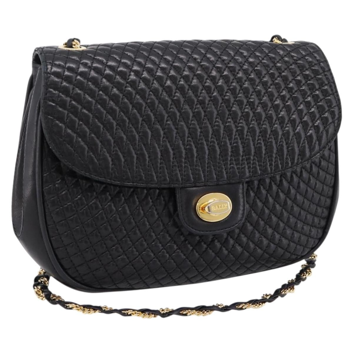 Bally Vintage Chain Quilted Leather Black Leather Shoulder Bag Bag (Pre-Owned)