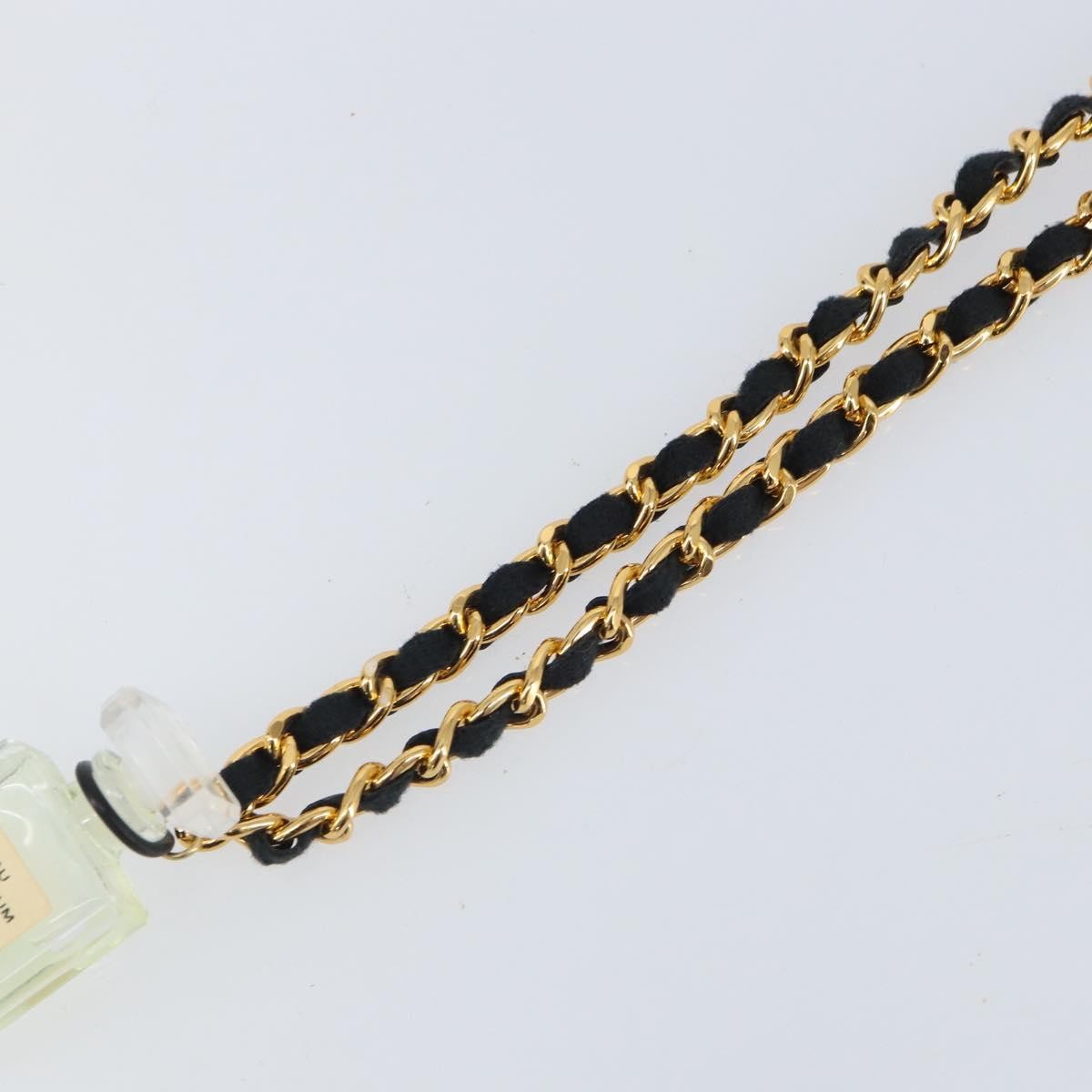 Chanel Cc Perfume Bottle Pendant Chain Long Metal With Leather, Crystals And Faux Pearl Gold Metal Necklace Jewelry (Pre-Owned)