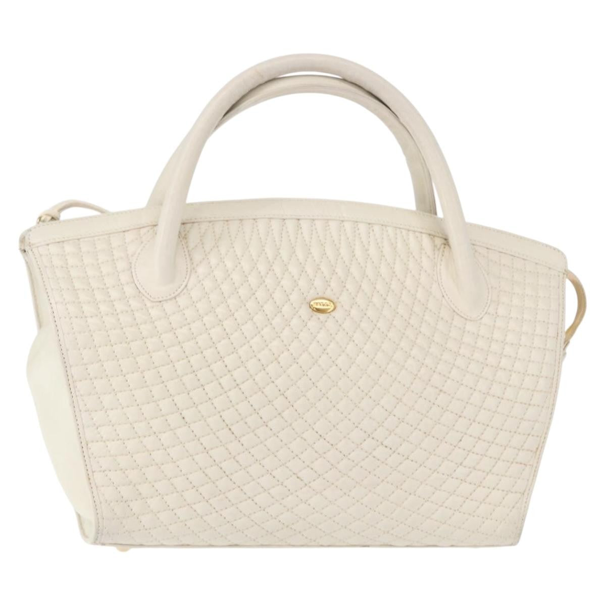 Bally Vintage Quilted Leather White Leather Handbag (Pre-Owned)