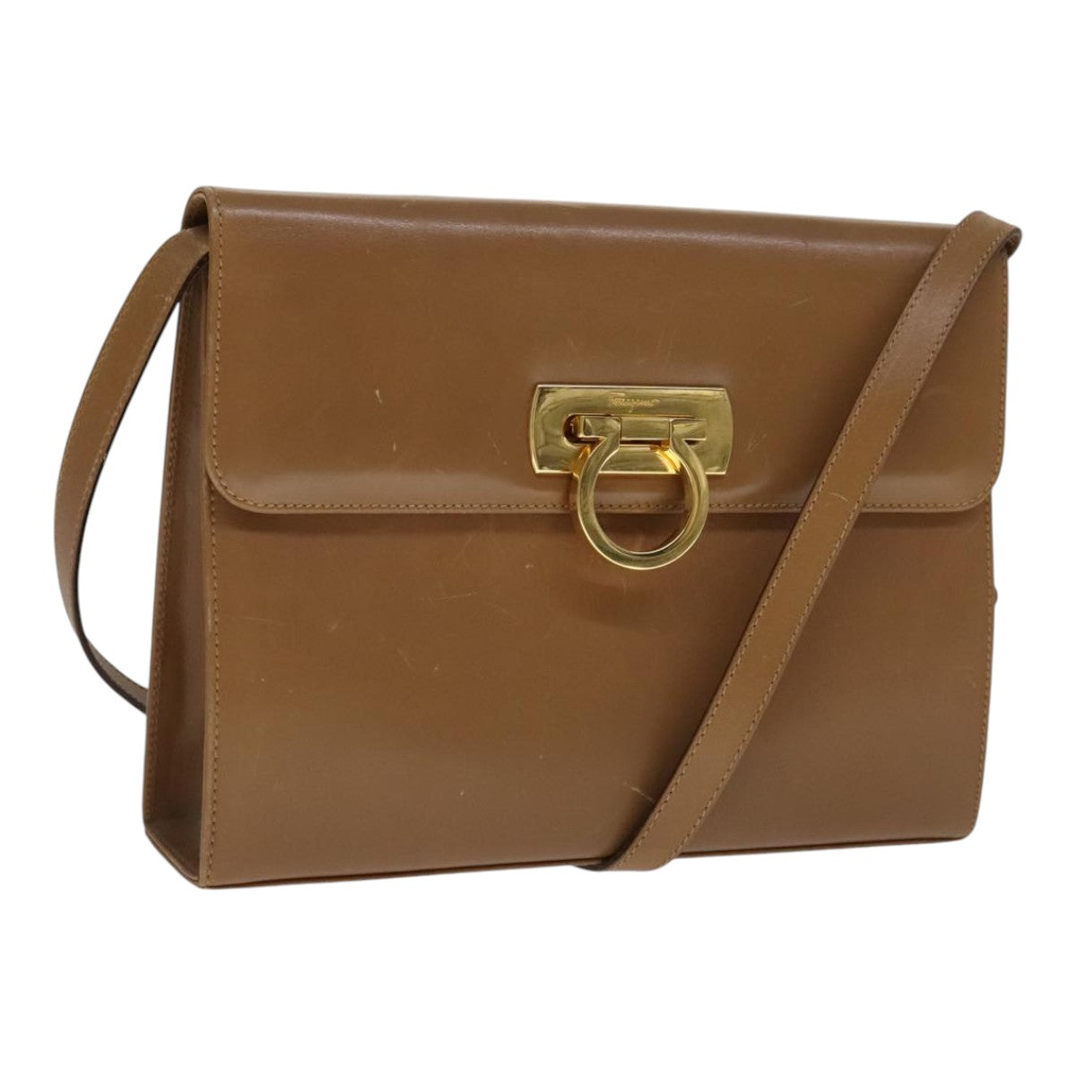 Salvatore Ferragamo Gancini Brown Leather Shoulder Bag (Pre-Owned)