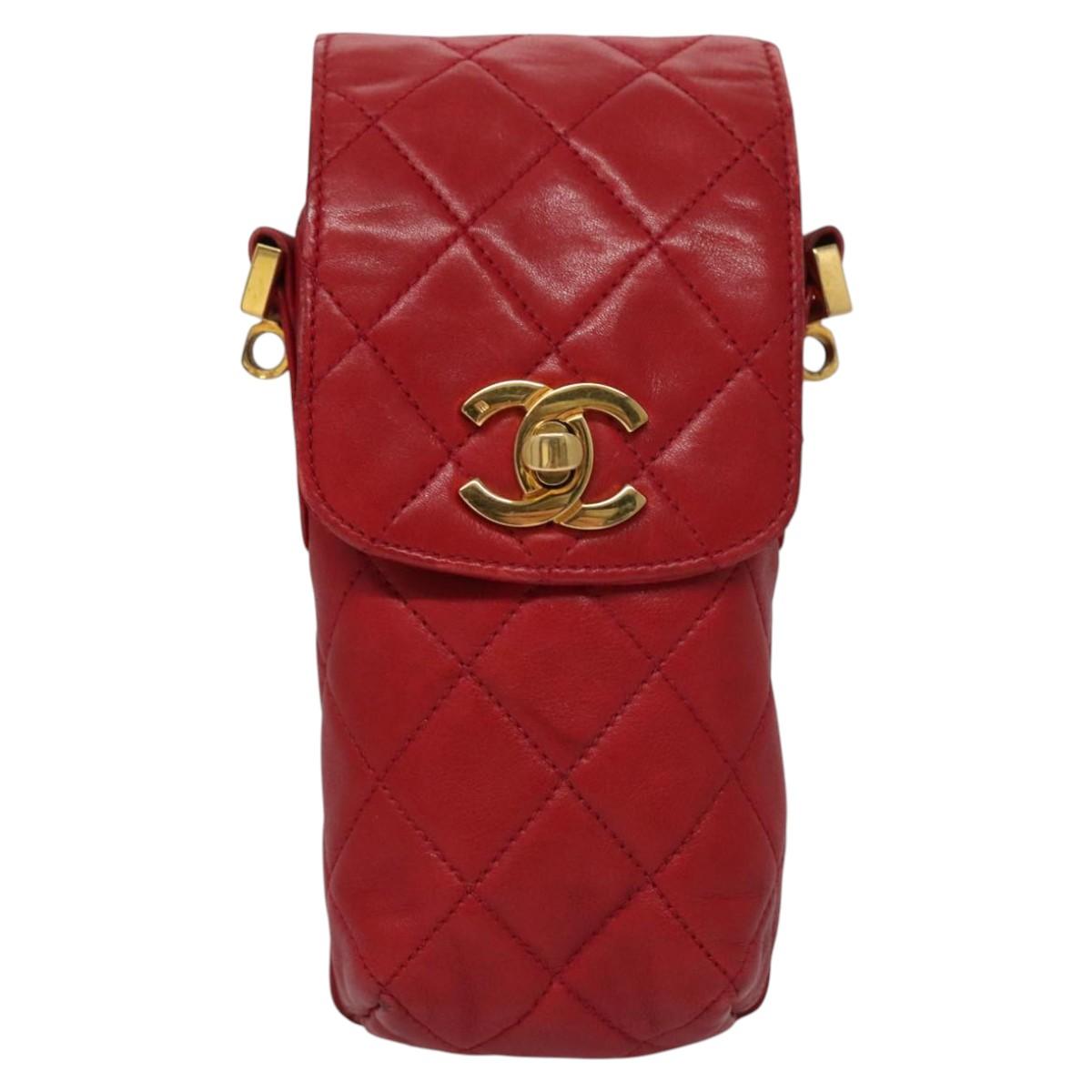 Chanel Phone Case Red Leather Clutch Bag (Pre-Owned)
