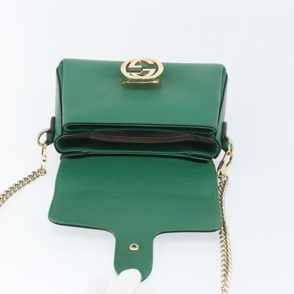 Gucci Interlocking Chain Leather Green Leather Shoulder Bag Bag (Pre-Owned)