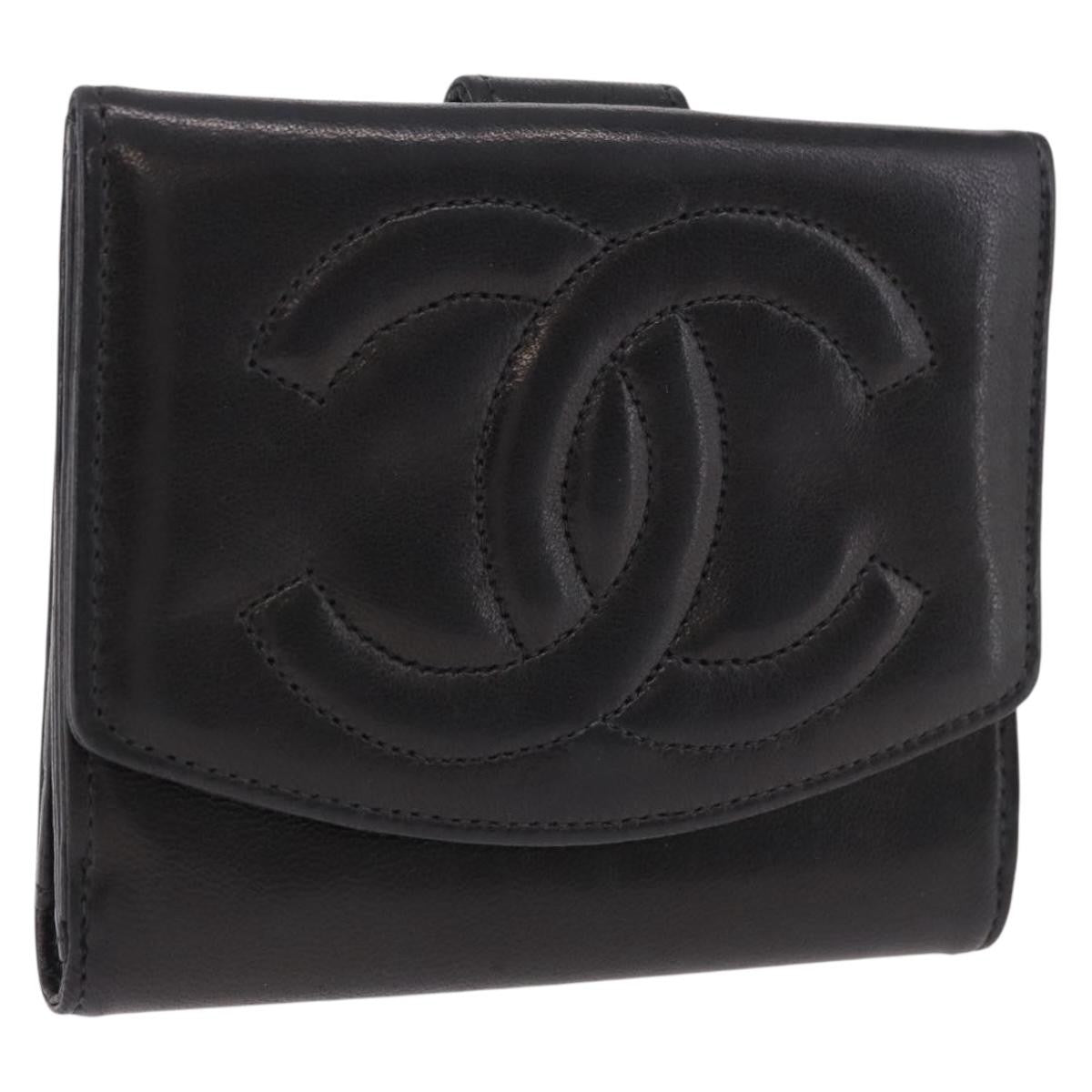 Chanel Vintage Timeless Bifold Lambskin Black Leather Wallets Accessory (Pre-Owned)