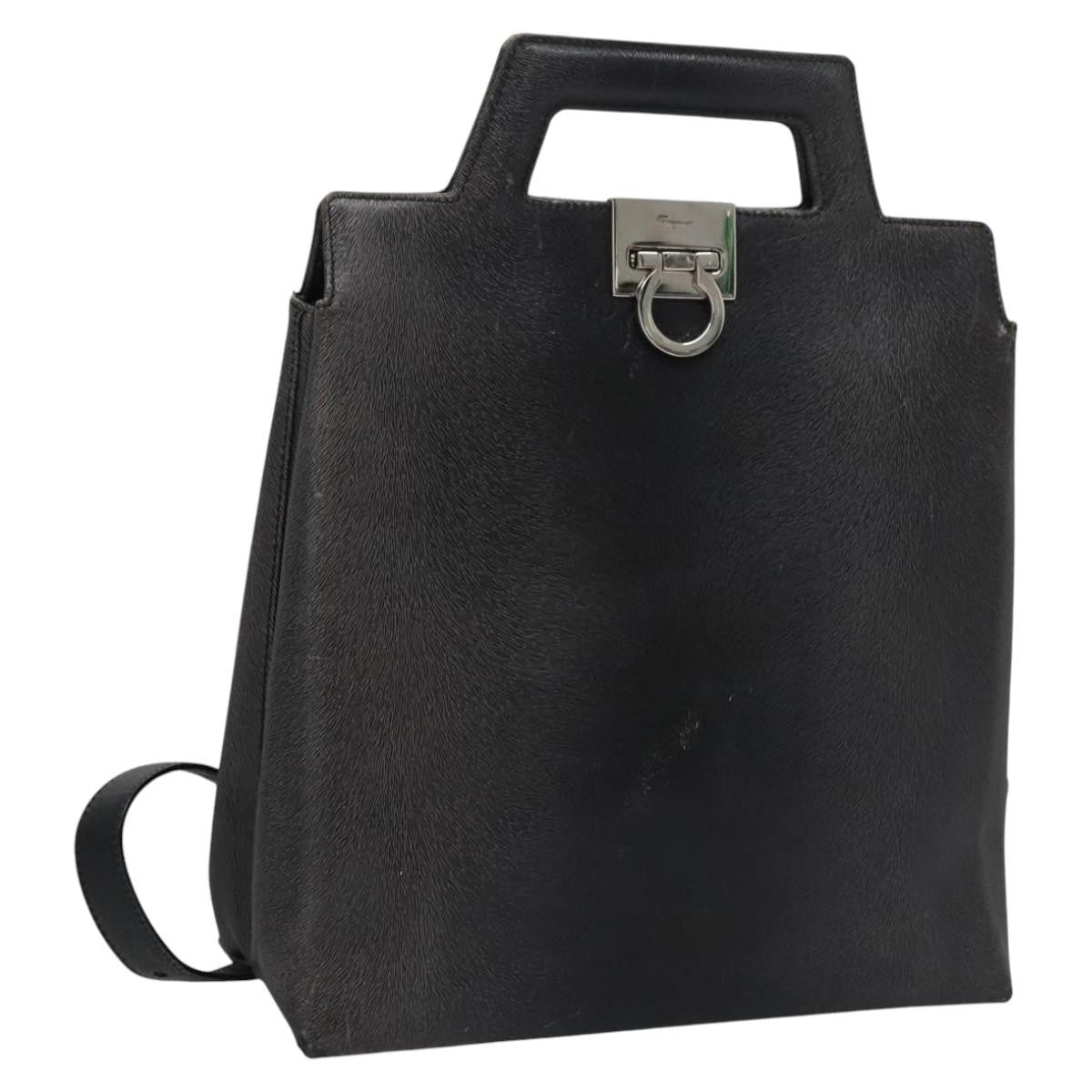 Salvatore Ferragamo Gancini Leather Black Leather Handbag (Pre-Owned)