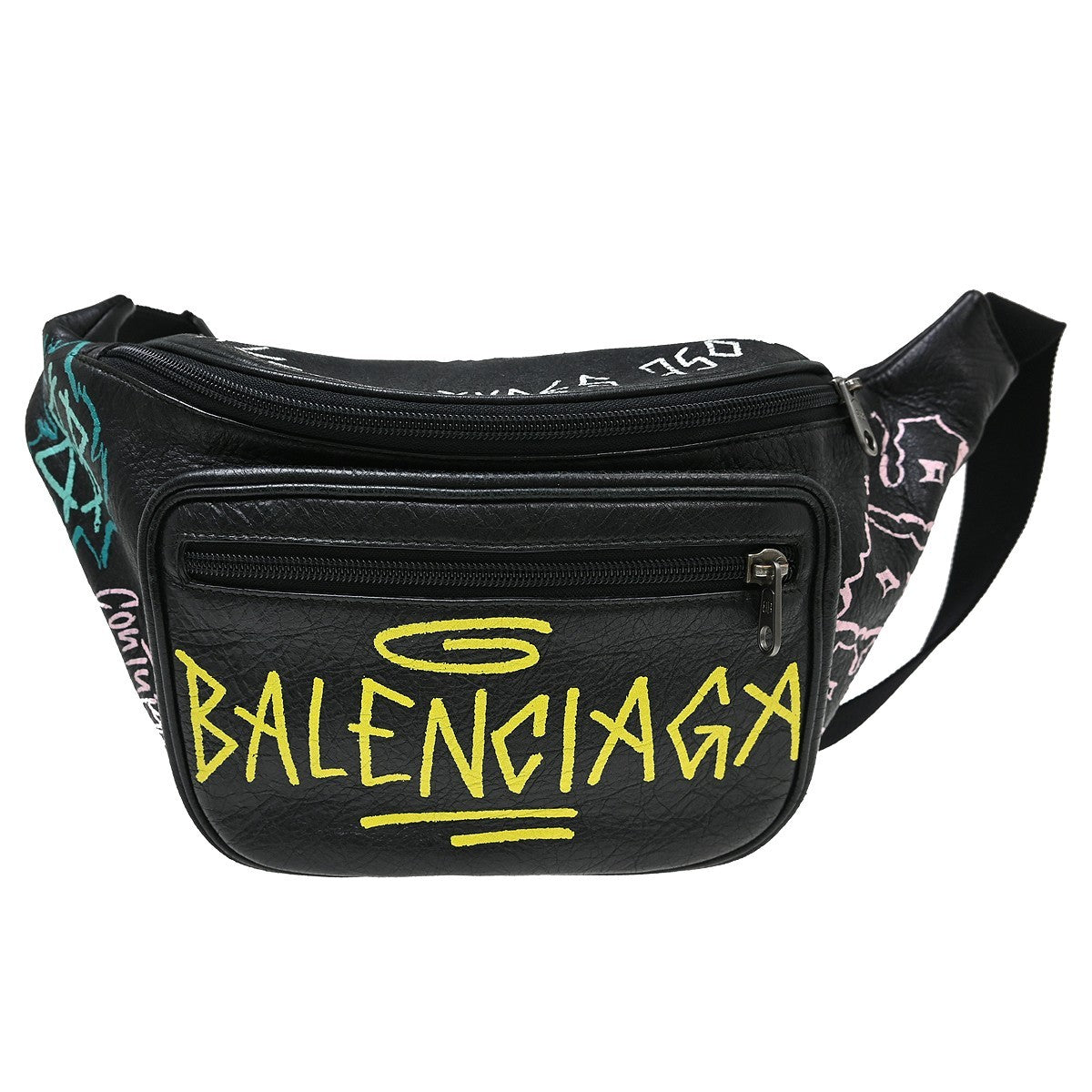 Balenciaga Graffiti Explorer Belt Leather Black Leather Clutche & Pouche Bag (Pre-Owned)