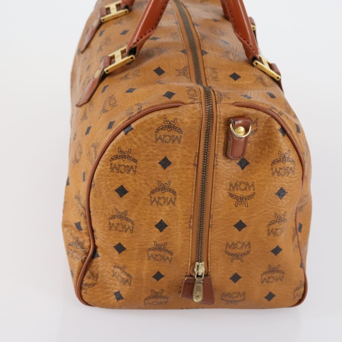 MCM Vicetos Logogram Boston Brown Canvas Travel Bag Bag (Pre-Owned)