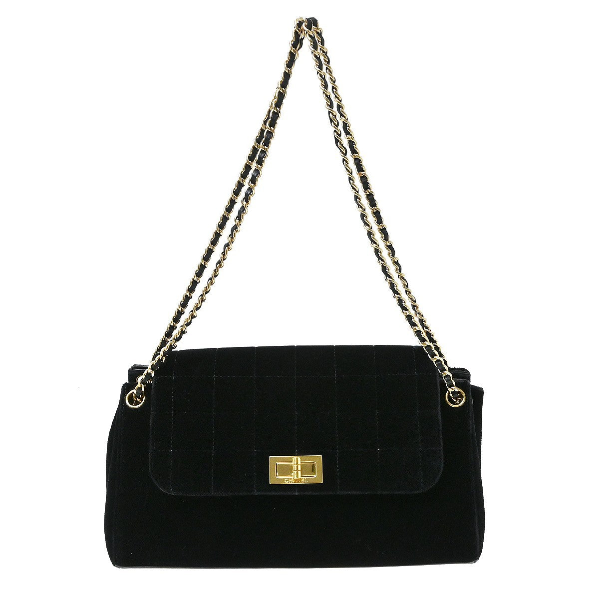 Chanel Chocolate Bar Mademoiselle Lock Chain Quilted Velvet Black Velvet Shoulder Bag Bag (Pre-Owned)