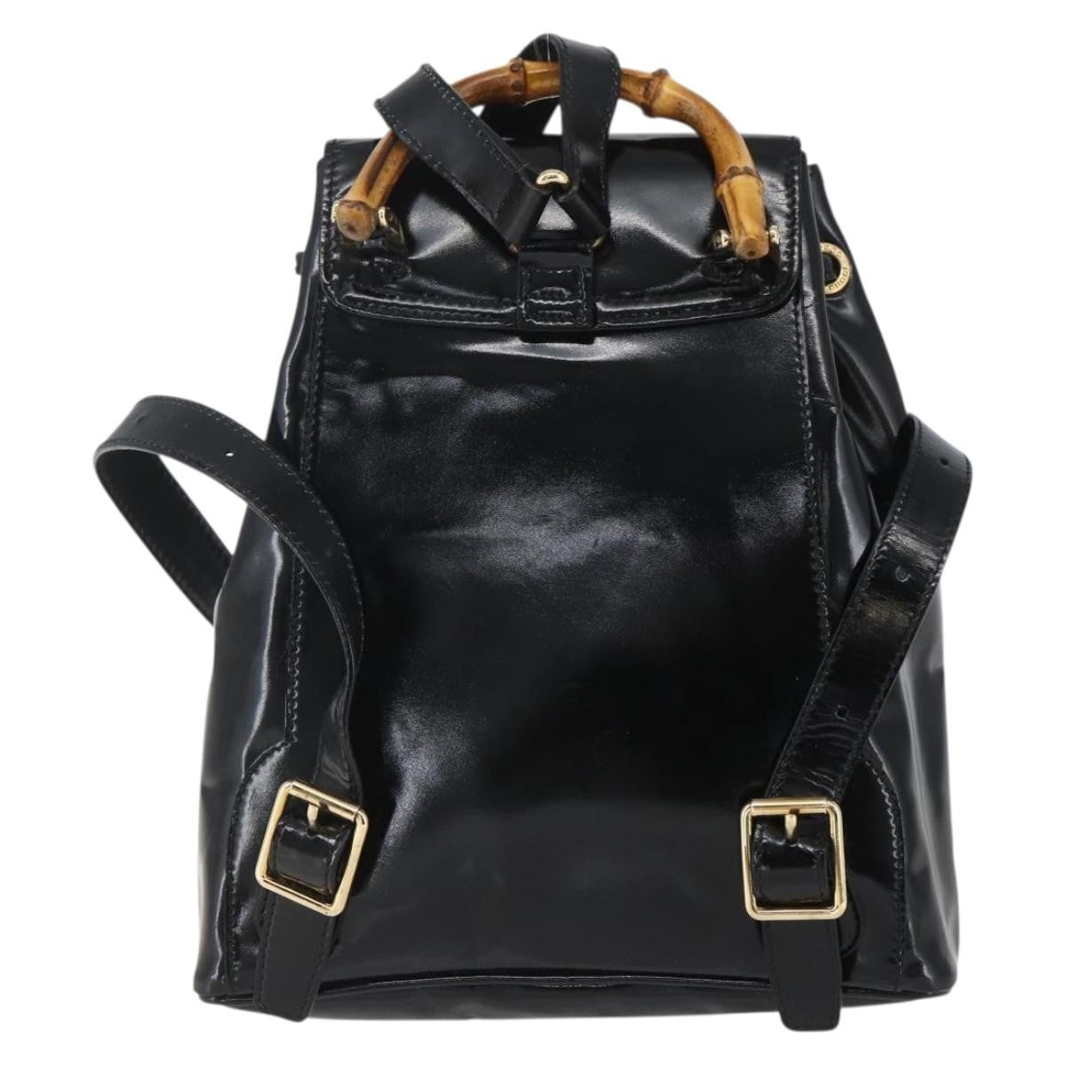 Gucci Vintage Bamboo Patent Black Patent_Leather Backpack Bag (Pre-Owned)