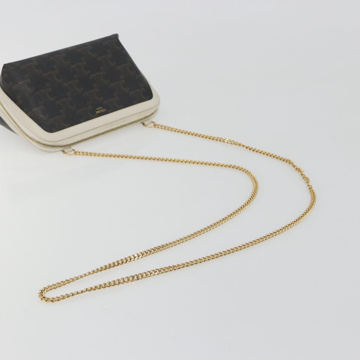 Celine Zip Around Chain Clutch Triomphe Coated Canvas Brown Canvas Clutche & Pouche Bag (Pre-Owned)
