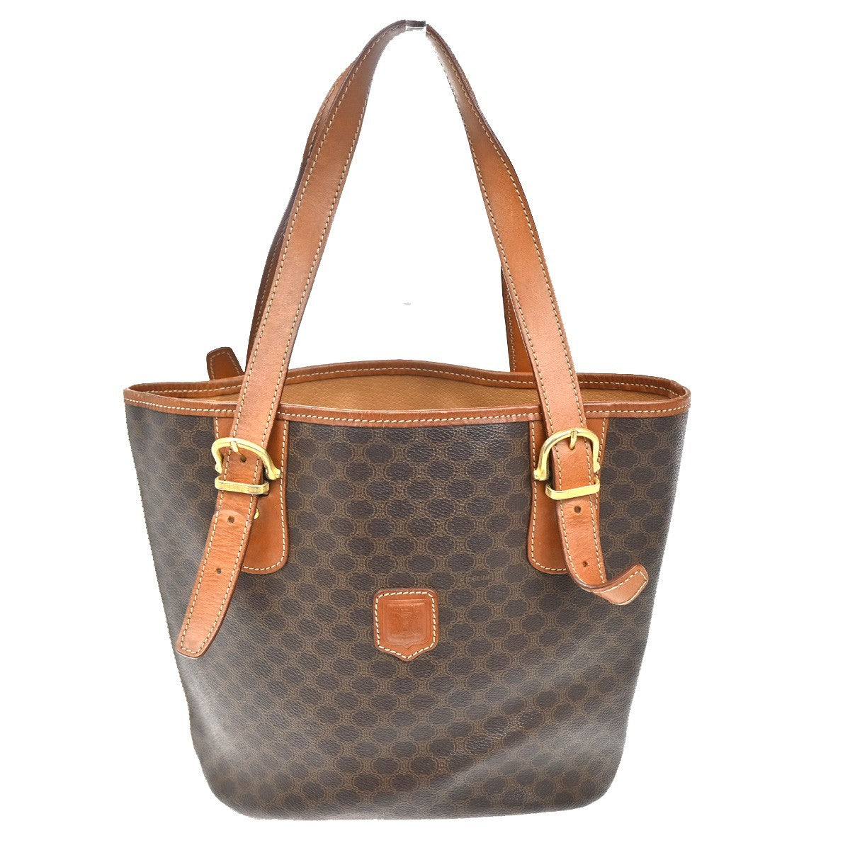Celine Vintage Macadam Canvas And Leather Brown Canvas Tote Bag Bag (Pre-Owned)