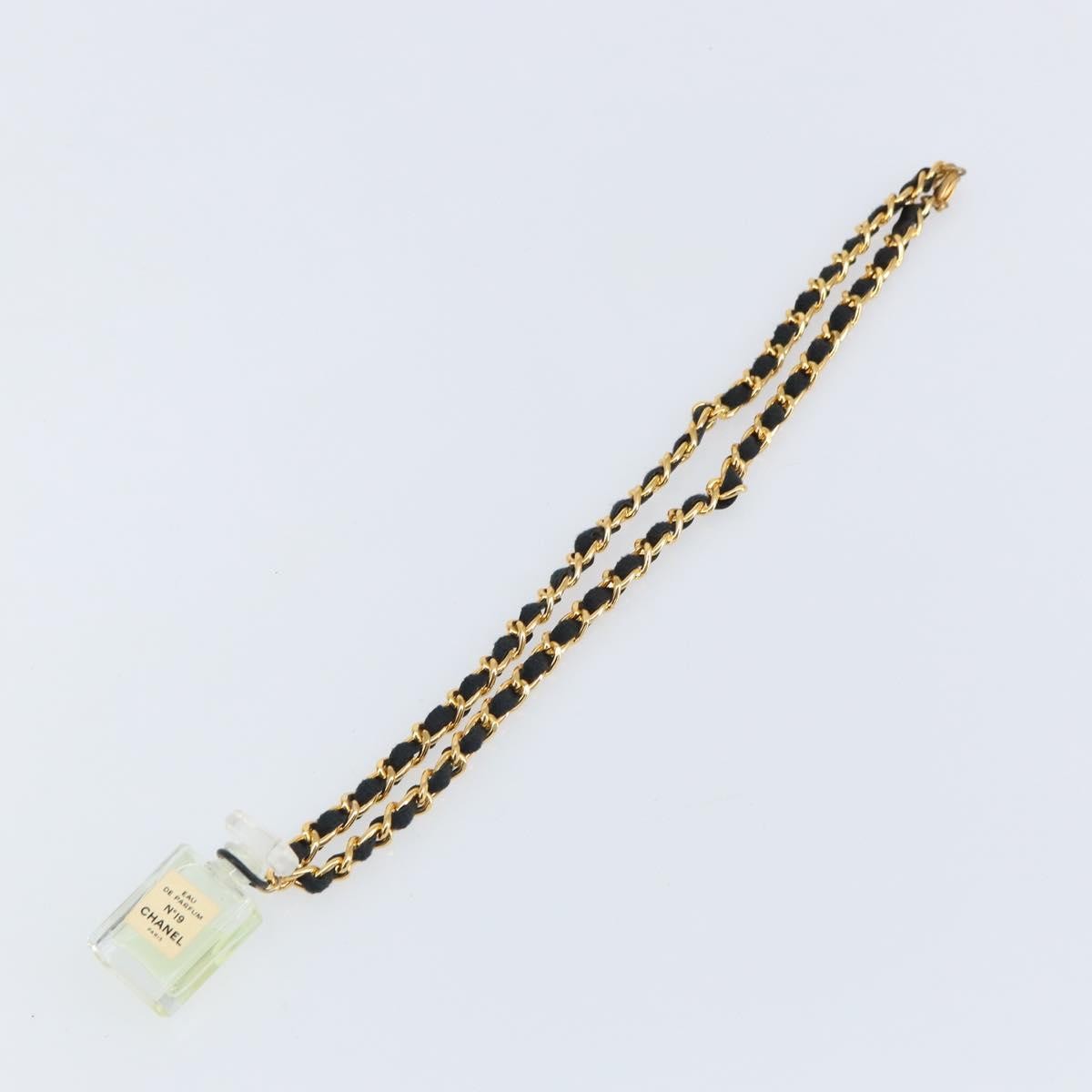 Chanel Cc Perfume Bottle Pendant Chain Long Metal With Leather, Crystals And Faux Pearl Gold Metal Necklace Jewelry (Pre-Owned)