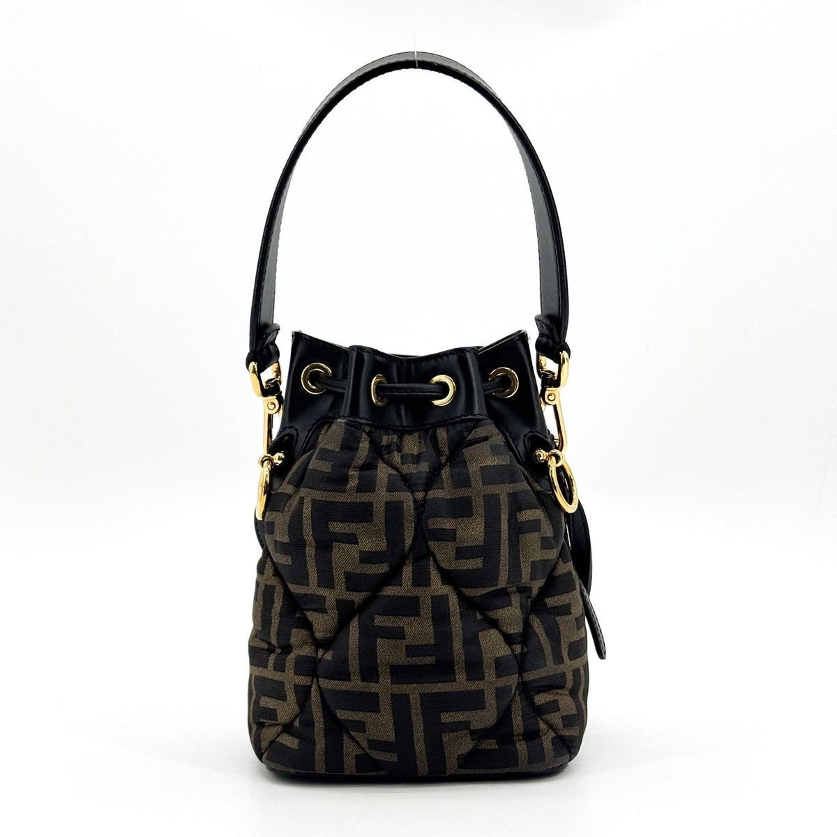 Fendi Mon Tresor Bucket Zucca Quilted Silk Black Canvas Handbag (Pre-Owned)