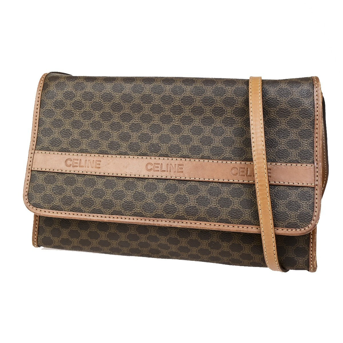 Celine Vintage Macadam Canvas And Leather Brown Canvas Shoulder Bag Bag (Pre-Owned)