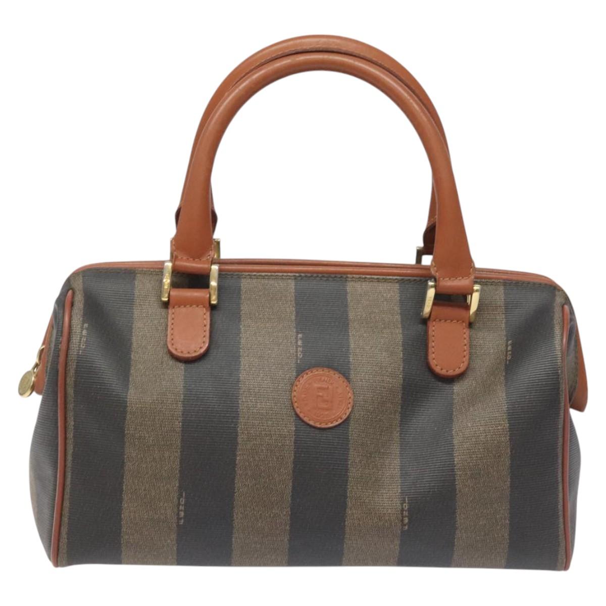 Fendi Pequin Brown Canvas Handbag (Pre-Owned)