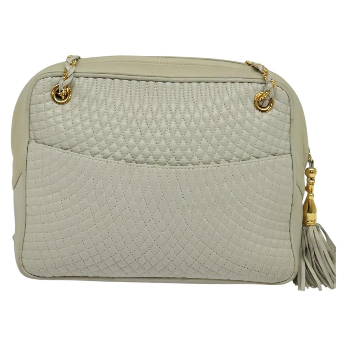 Bally Vintage Chain Quilted Leather Ecru Leather Shoulder Bag Bag (Pre-Owned)